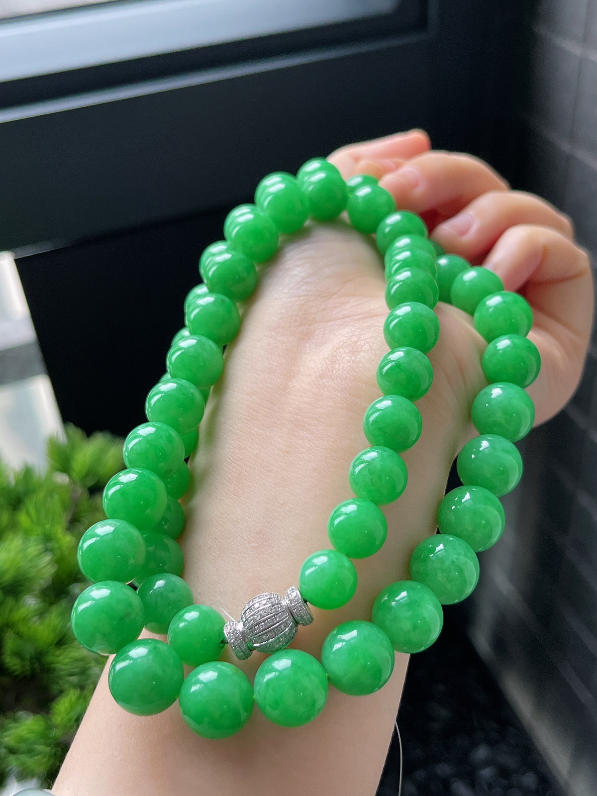 18k金 翡翠糯化种满绿项链