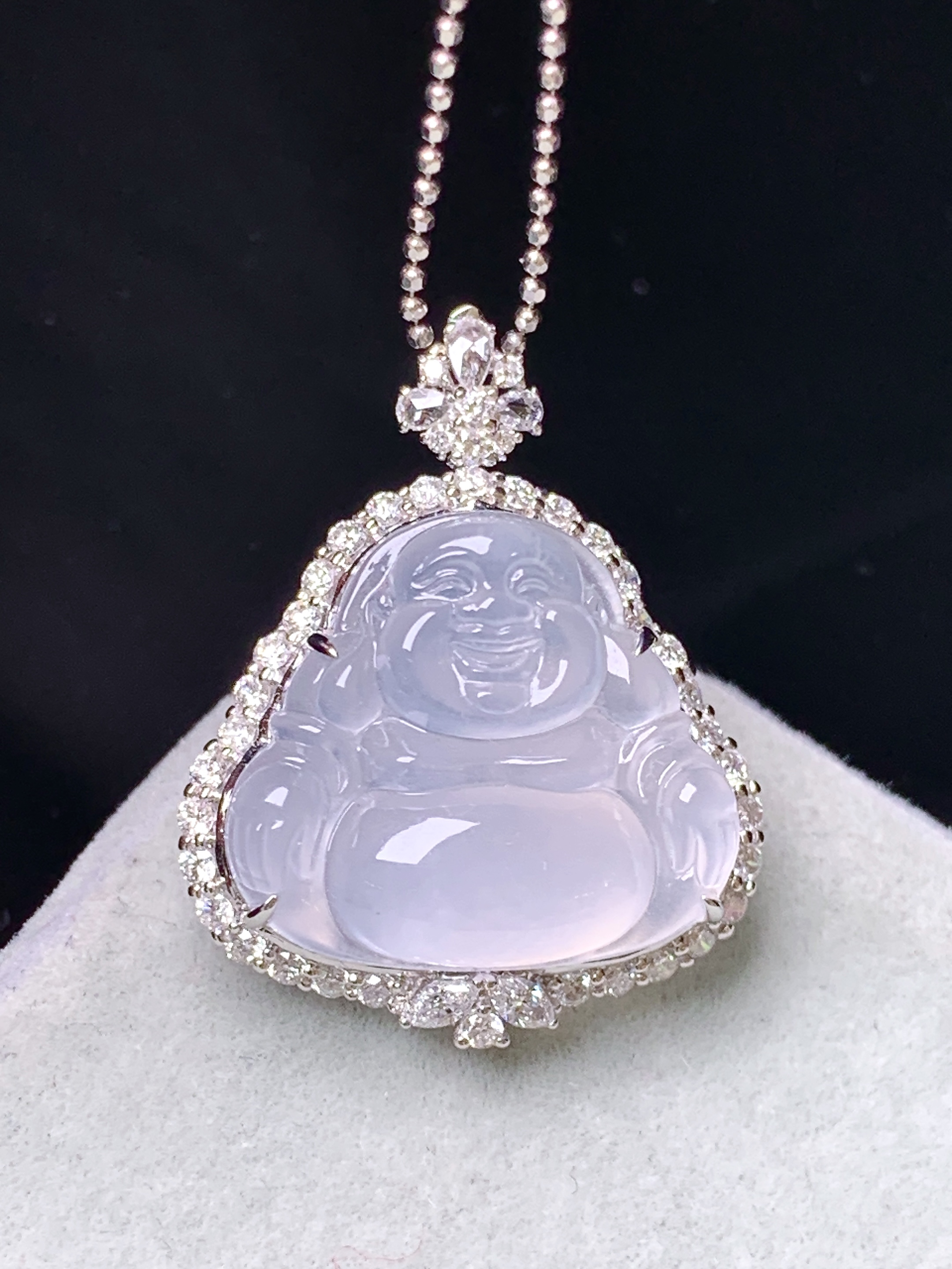 18k金钻镶嵌冰种佛公戒指吊坠两用款 玉质细腻 色泽艳丽清新 水润亮眼 圈口14 整体尺寸26.6*21*11.3b7