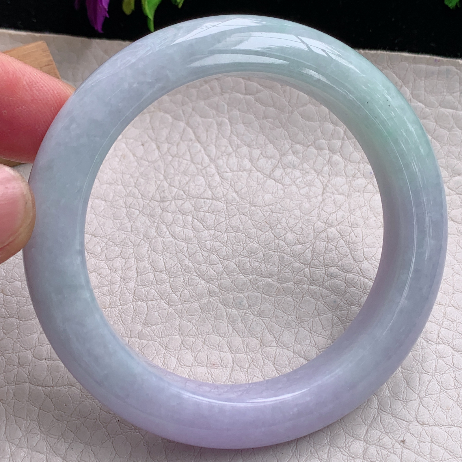 hh自然光56.5*12*10.3平安镯缅甸翡翠春带彩宽边厚装镯 紫罗兰正圈平安镯