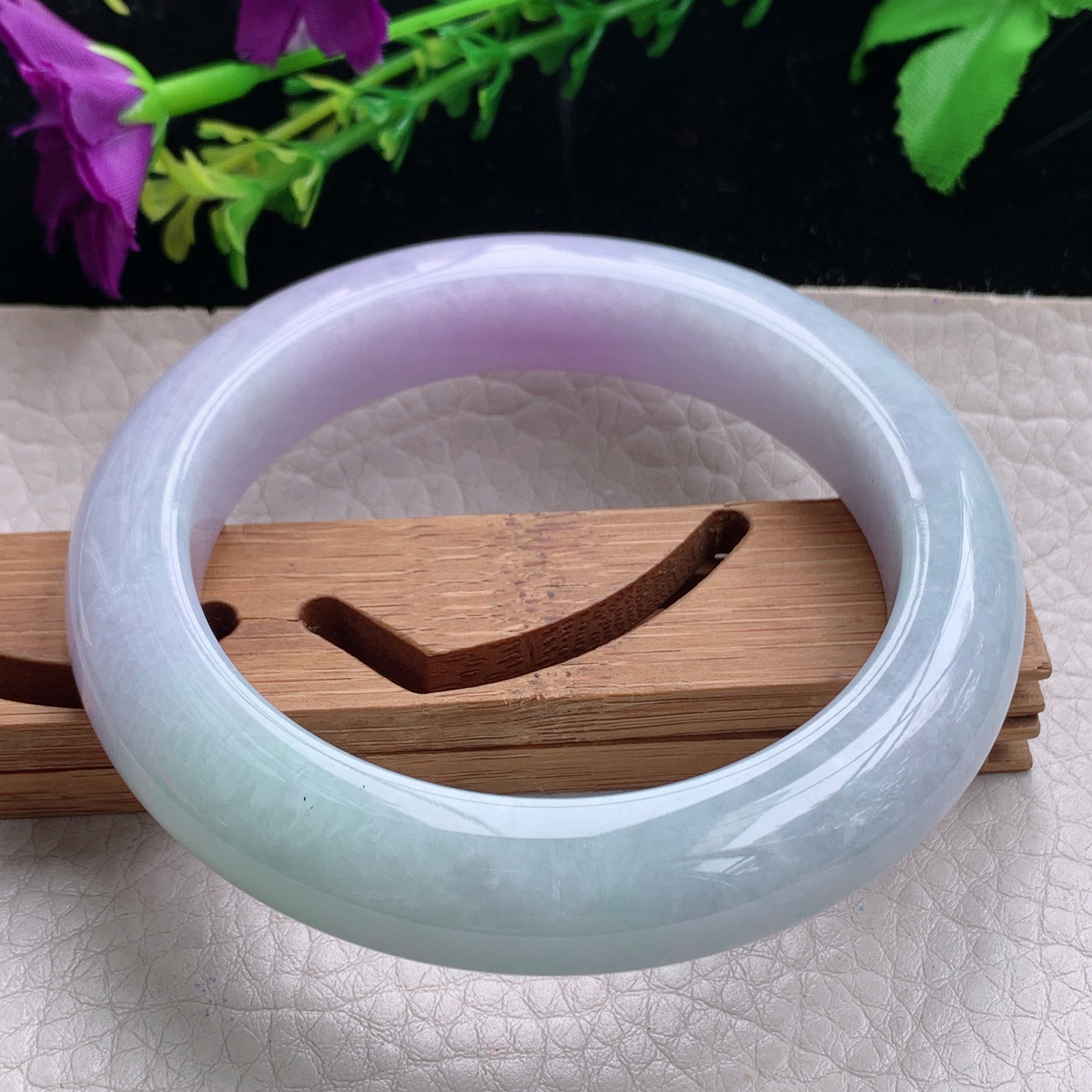 hh自然光56.5*12*10.3平安镯缅甸翡翠春带彩宽边厚装镯 紫罗兰正圈平安镯