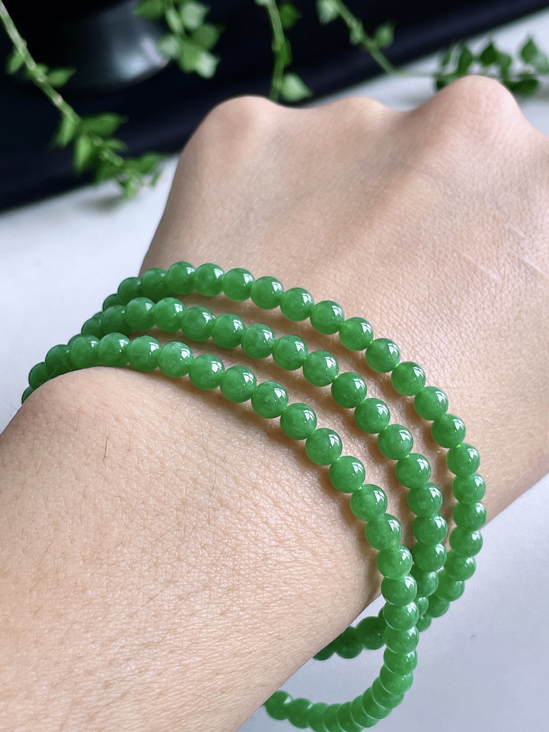 冰晴绿珠链圆珠珠子珠链，缅甸，性比高，4.8mm，30cm，30克