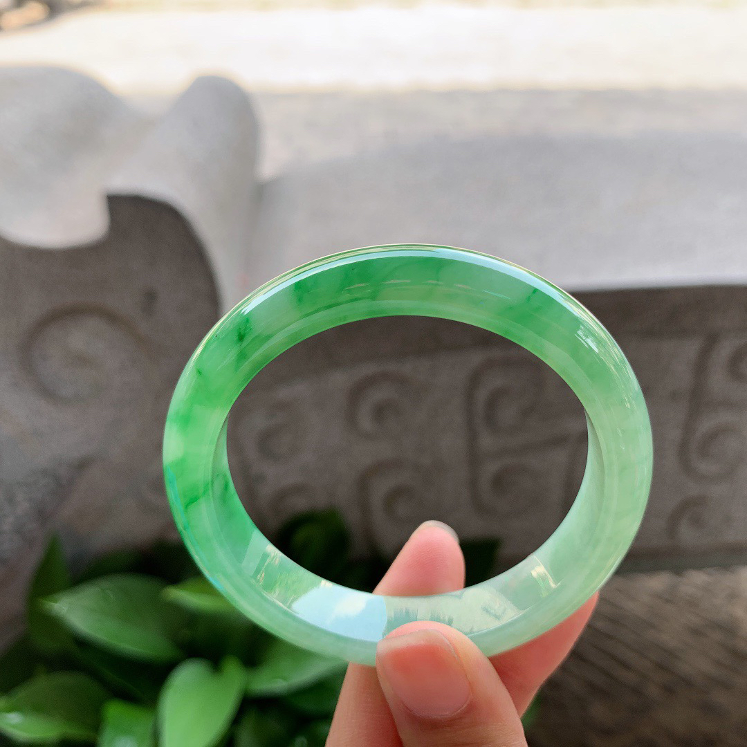 小圈口 53.4-11.7-7.4【芙蓉绿正圈手镯】正圈53 54可戴