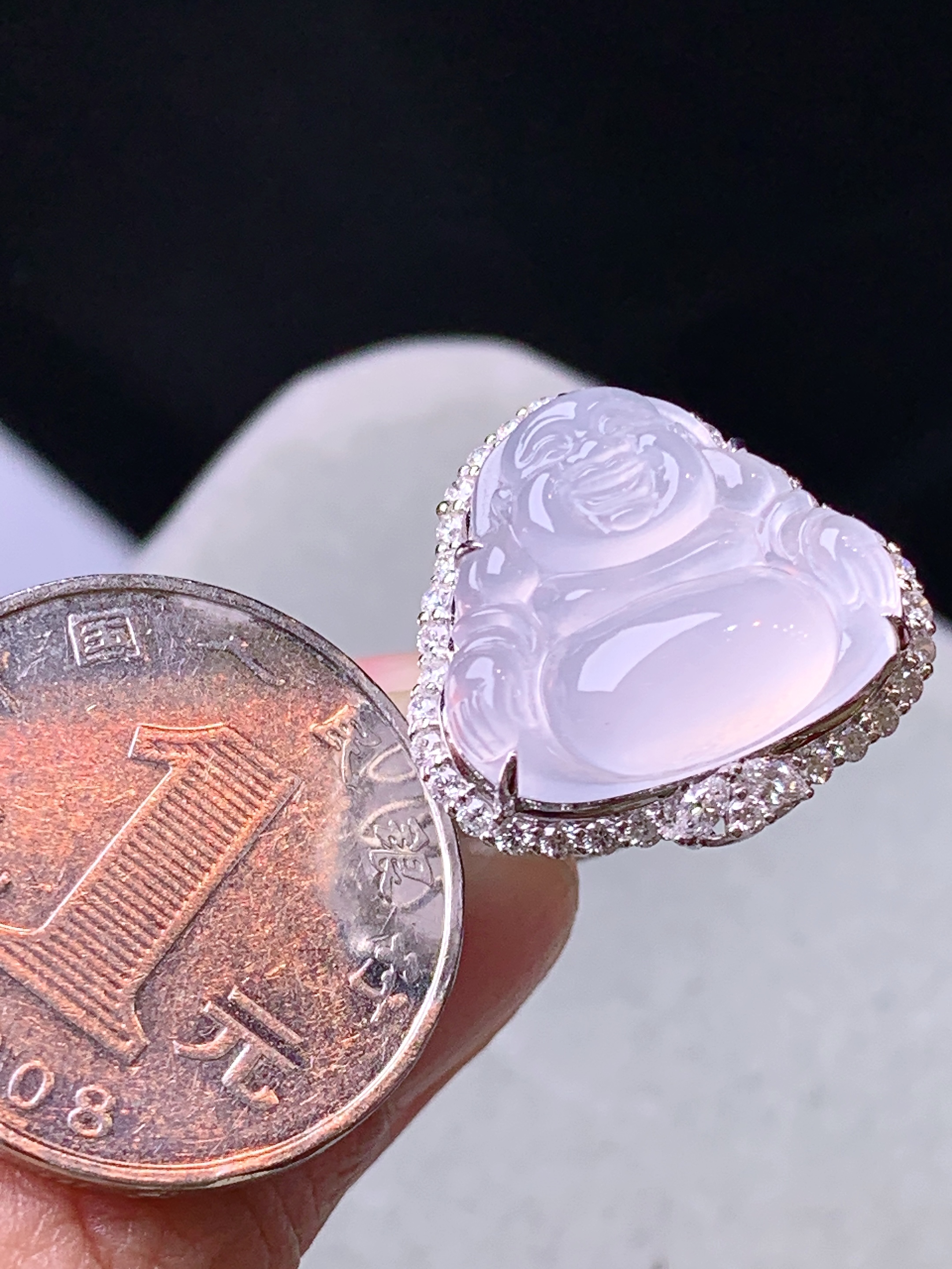 18k金钻镶嵌冰种佛公戒指吊坠两用款 玉质细腻 色泽艳丽清新 水润亮眼 圈口14 整体尺寸26.6*21*11.3b7