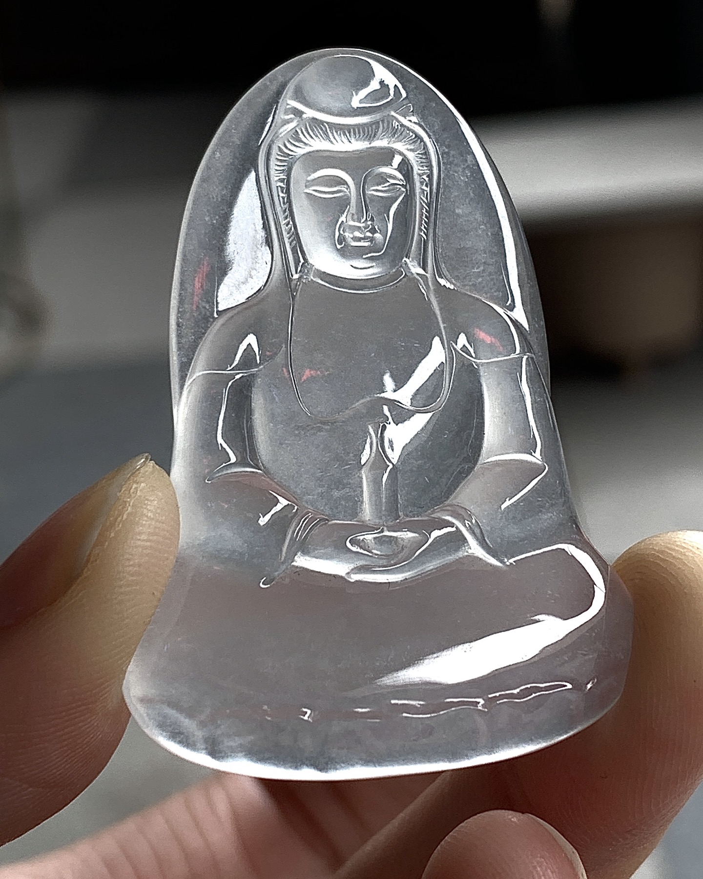 ️ 玻璃种观音，清透如冰，法相端庄，清贵无双，尺寸45.5×32.1×4