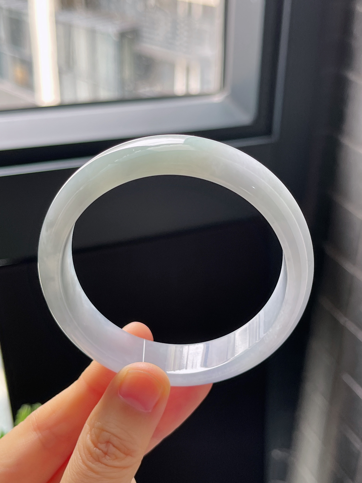 正圈57.3圈口，翡翠冰糯种紫色莫奈花园手镯