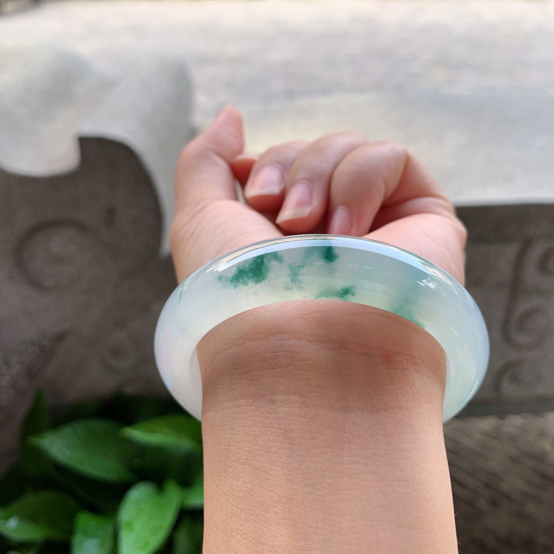 小圈口 53.7-12.3-8.2【高冰飘花正圈手镯】正圈53  54可戴