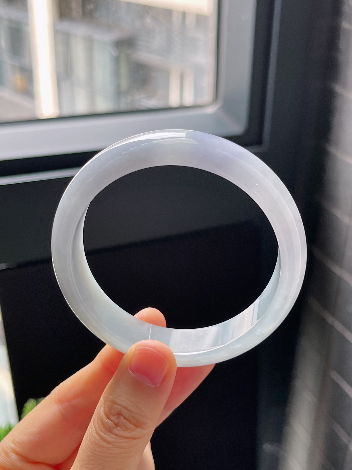 正圈57.3圈口，翡翠冰糯种紫色莫奈花园手镯