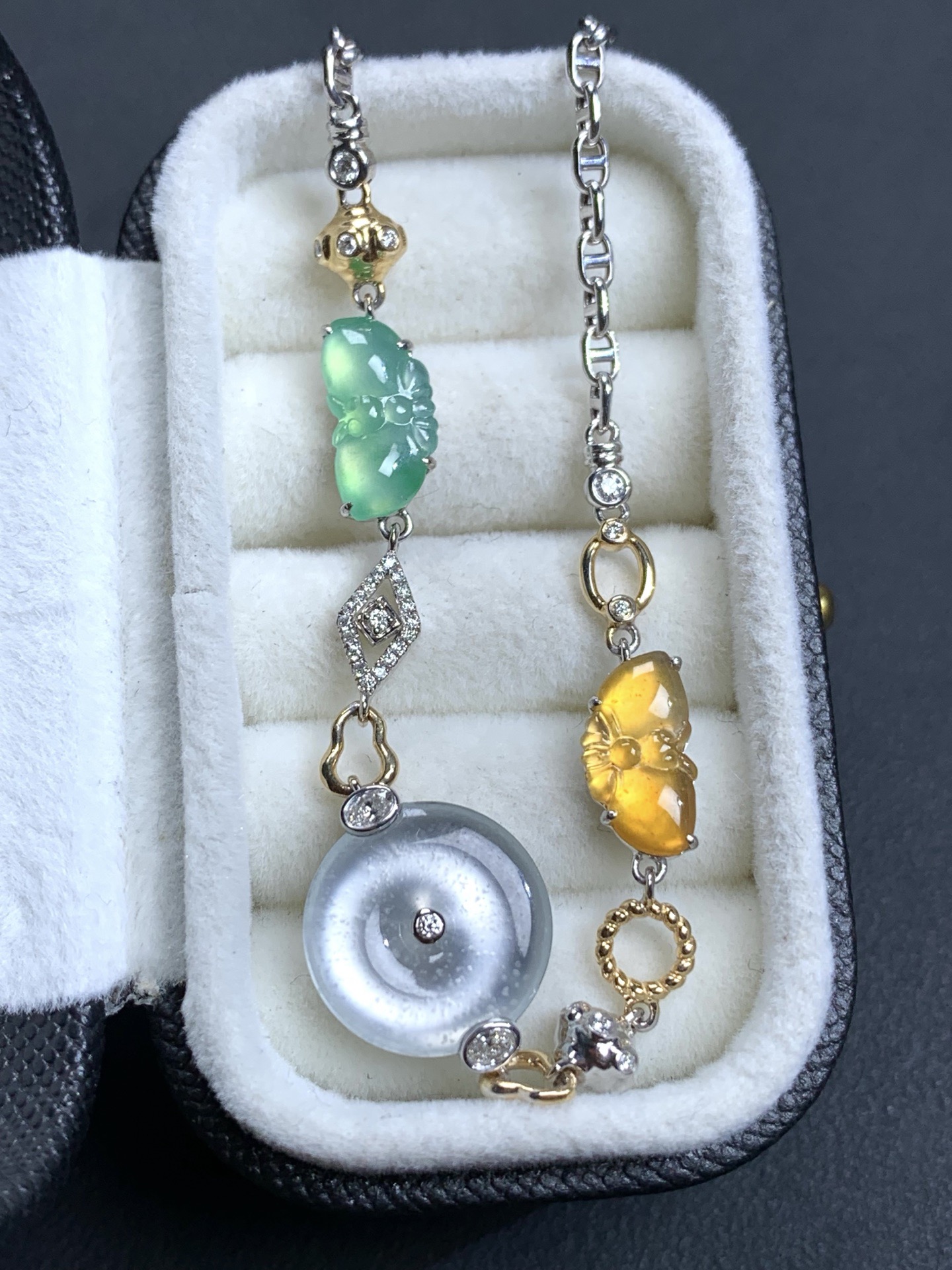 ️18k金镶嵌设计款冰种玻璃雪花棉平安扣175厘米