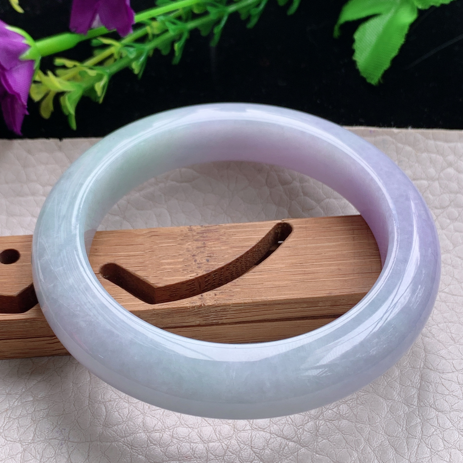 hh自然光56.5*12*10.3平安镯缅甸翡翠春带彩宽边厚装镯 紫罗兰正圈平安镯