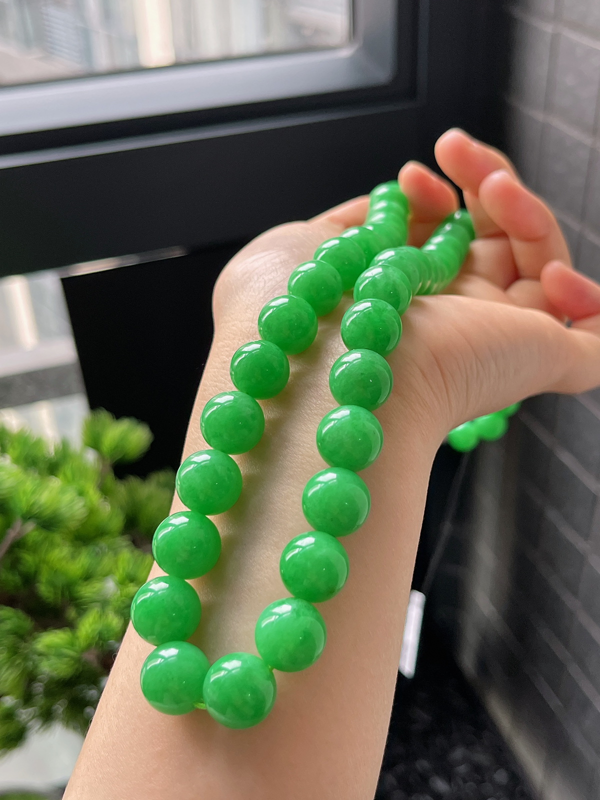 18k金 翡翠糯化种满绿项链