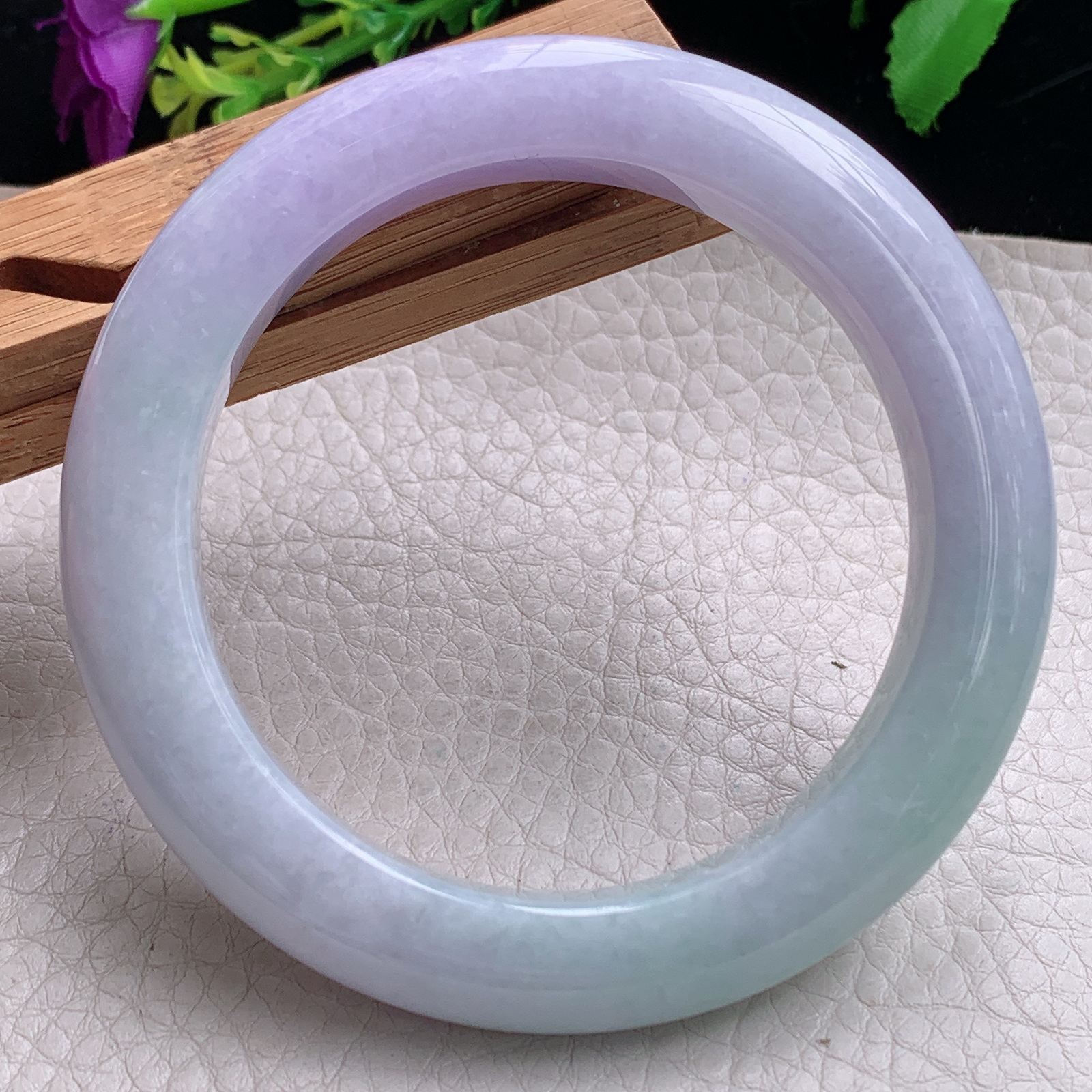 hh自然光56.5*12*10.3平安镯缅甸翡翠春带彩宽边厚装镯 紫罗兰正圈平安镯