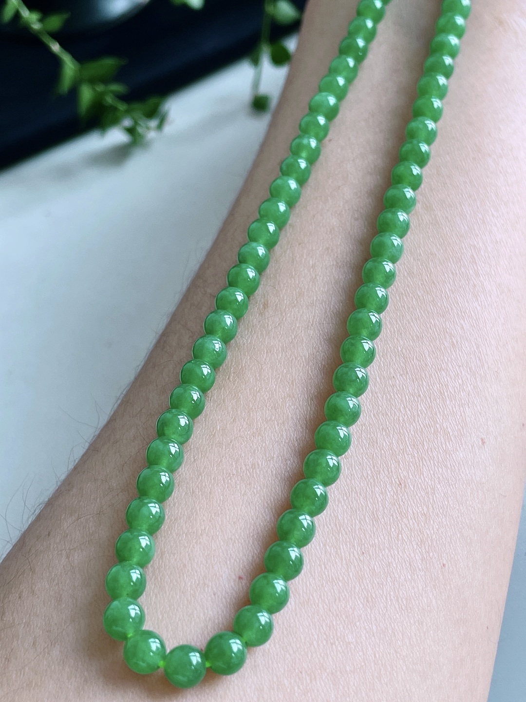 冰晴绿珠链圆珠珠子珠链，缅甸，性比高，4.8mm，30cm，30克