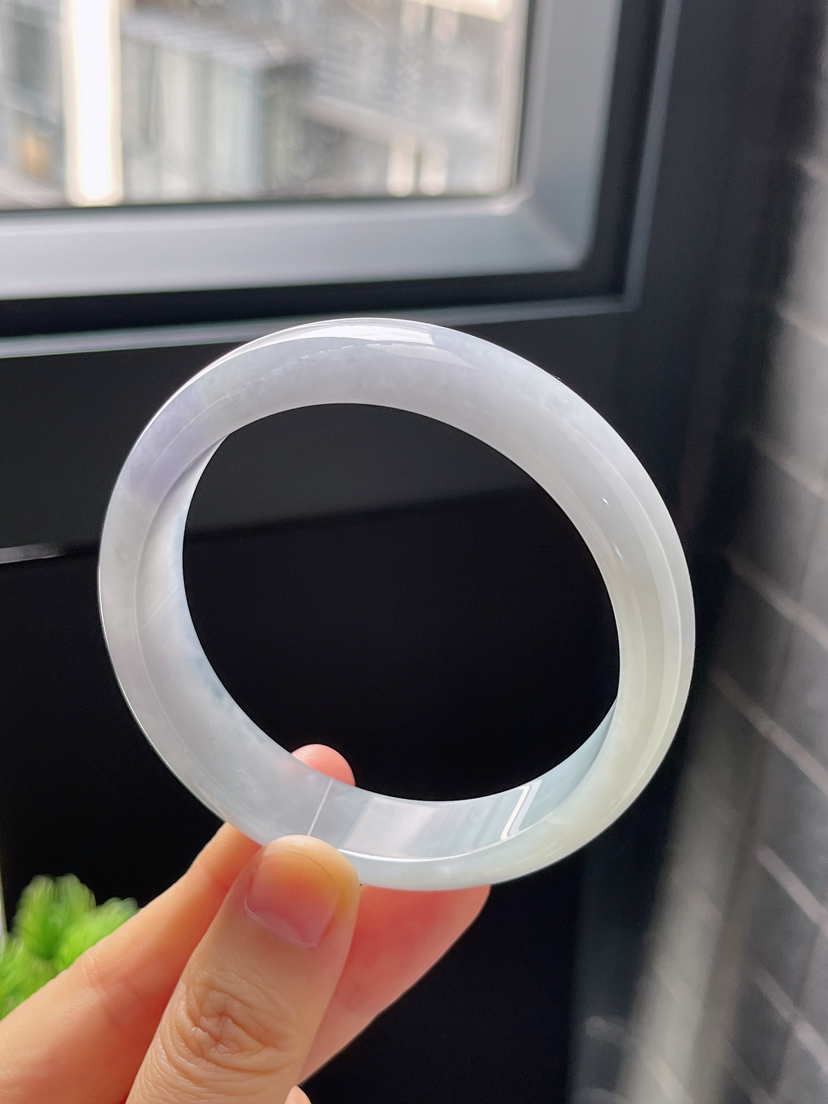 正圈57.3圈口，翡翠冰糯种紫色莫奈花园手镯