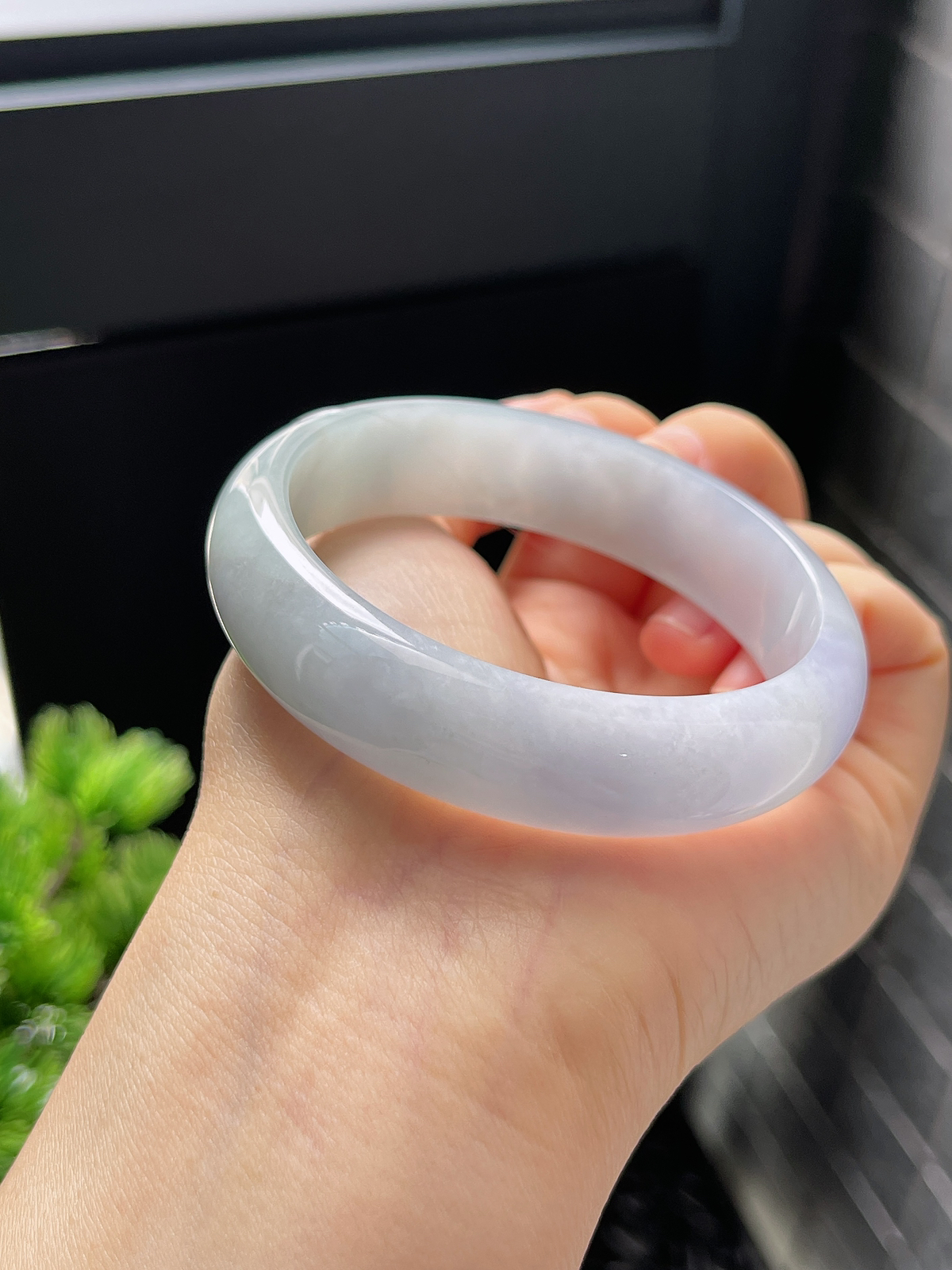 正圈57.3圈口，翡翠冰糯种紫色莫奈花园手镯