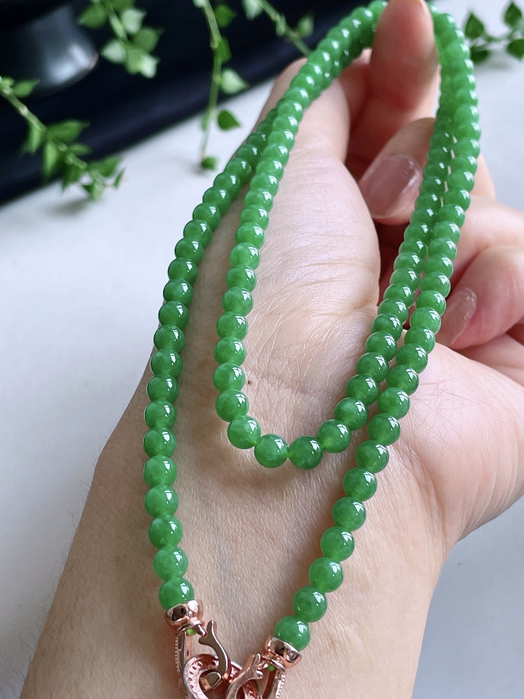 冰晴绿珠链圆珠珠子珠链，缅甸，性比高，4.8mm，30cm，30克