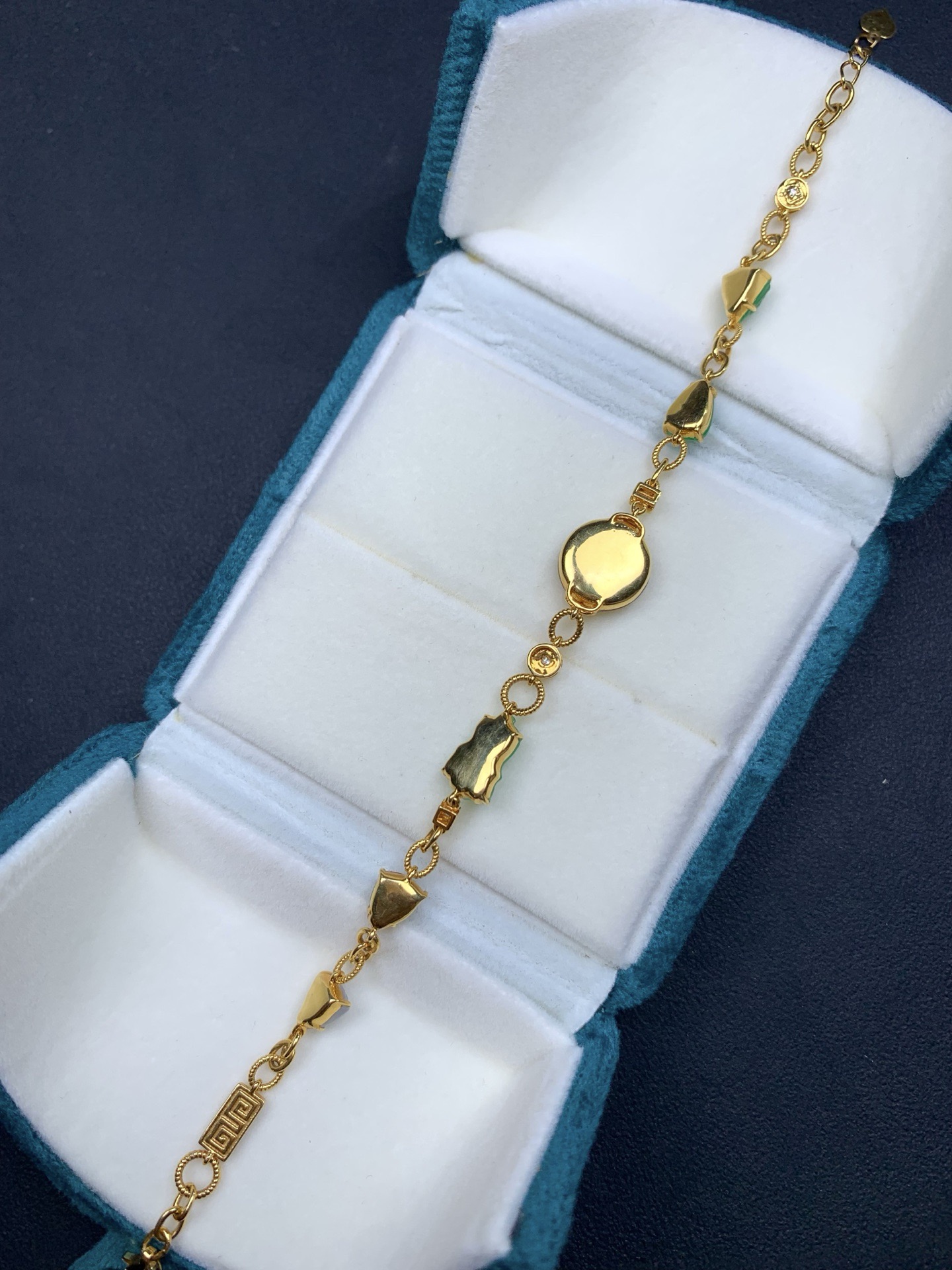 18k金重金镶嵌多彩起光手链20厘米