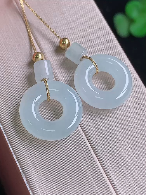  ，18k金镶冰耳坠，无裂，尺寸14.4/3.9，№;y25e1 23