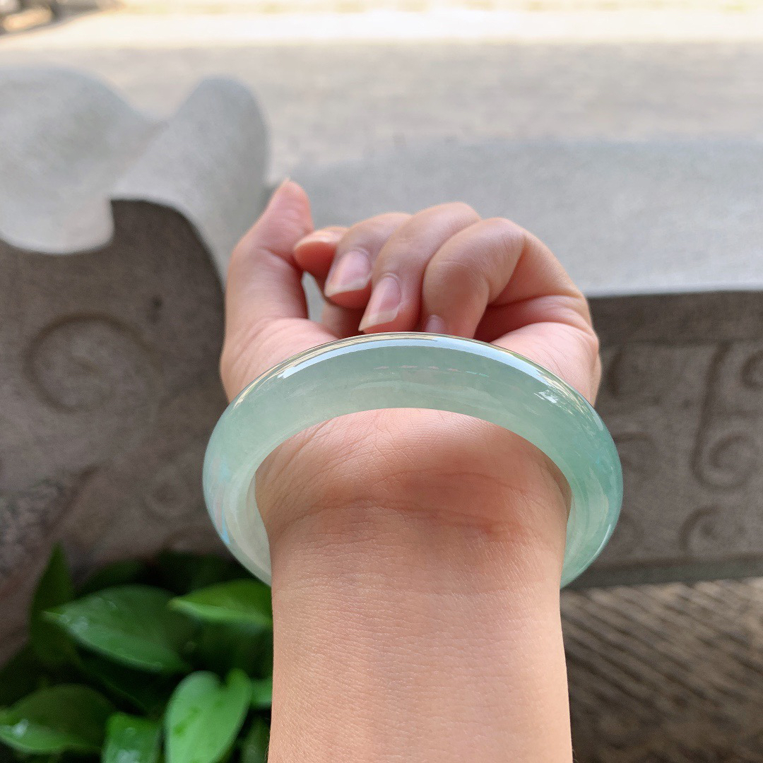 圈口56.3-12.5-8.5 【冰油绿正圈手镯】正圈56 57可戴