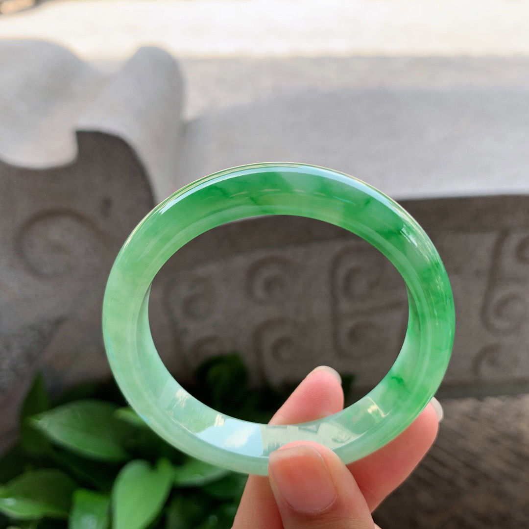 小圈口 53.4-11.7-7.4【芙蓉绿正圈手镯】正圈53 54可戴