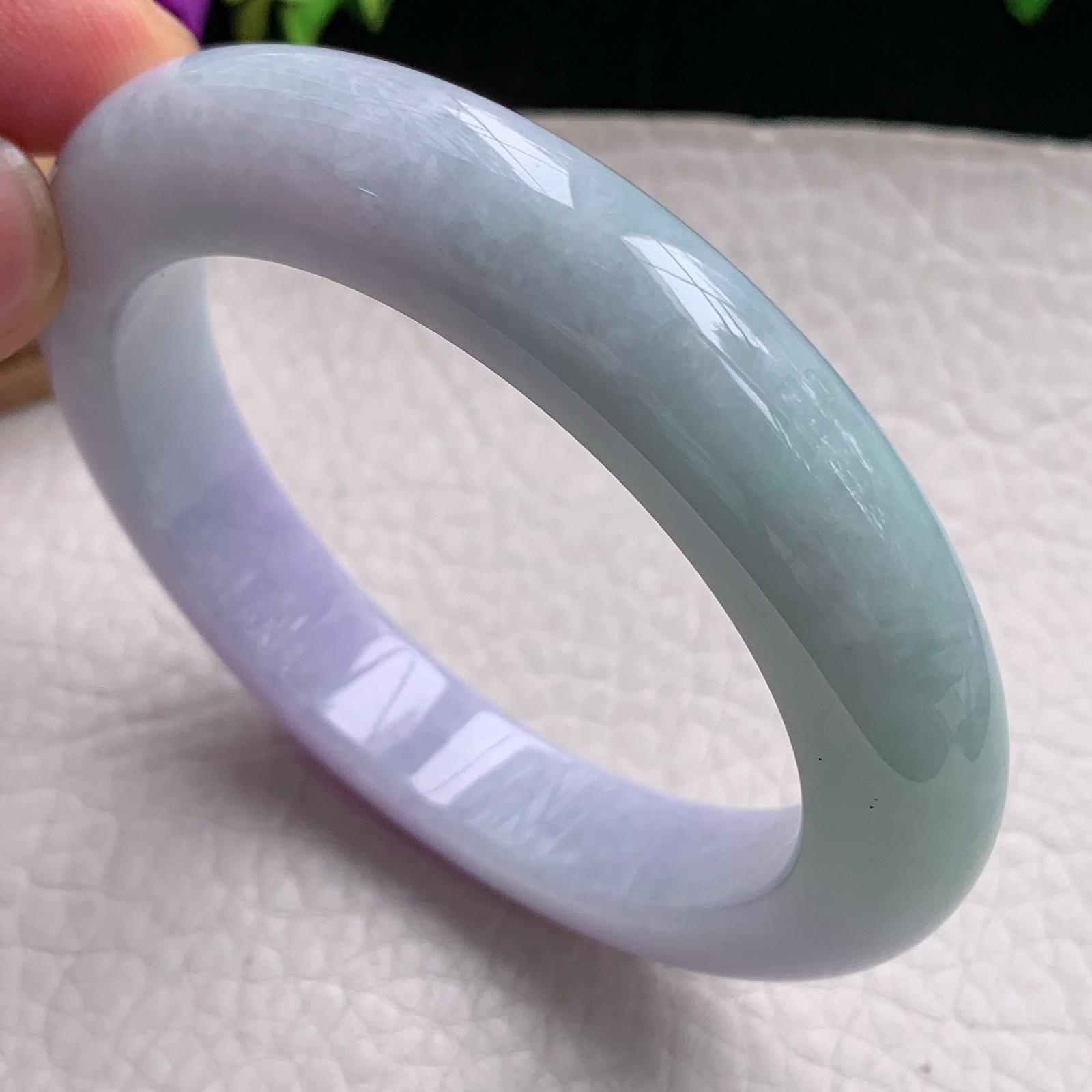 hh自然光56.5*12*10.3平安镯缅甸翡翠春带彩宽边厚装镯 紫罗兰正圈平安镯