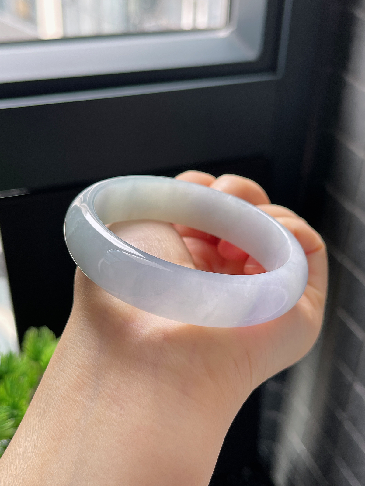 正圈57.3圈口，翡翠冰糯种紫色莫奈花园手镯