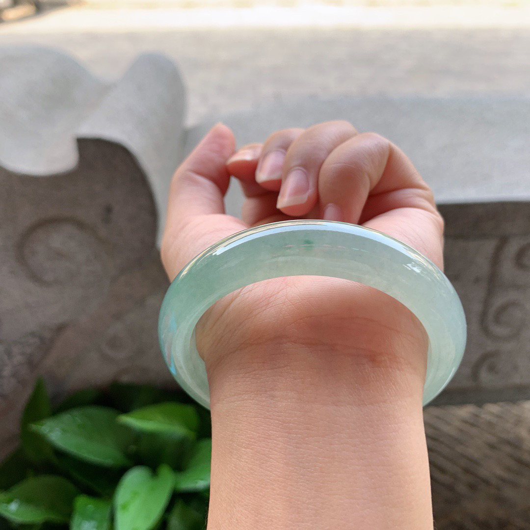 圈口56.3-12.5-8.5 【冰油绿正圈手镯】正圈56 57可戴