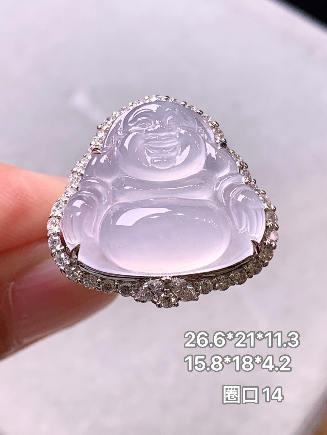 18k金钻镶嵌冰种佛公戒指吊坠两用款 玉质细腻 色泽艳丽清新 水润亮眼 圈口14 整体尺寸26.6*21*11.3b7