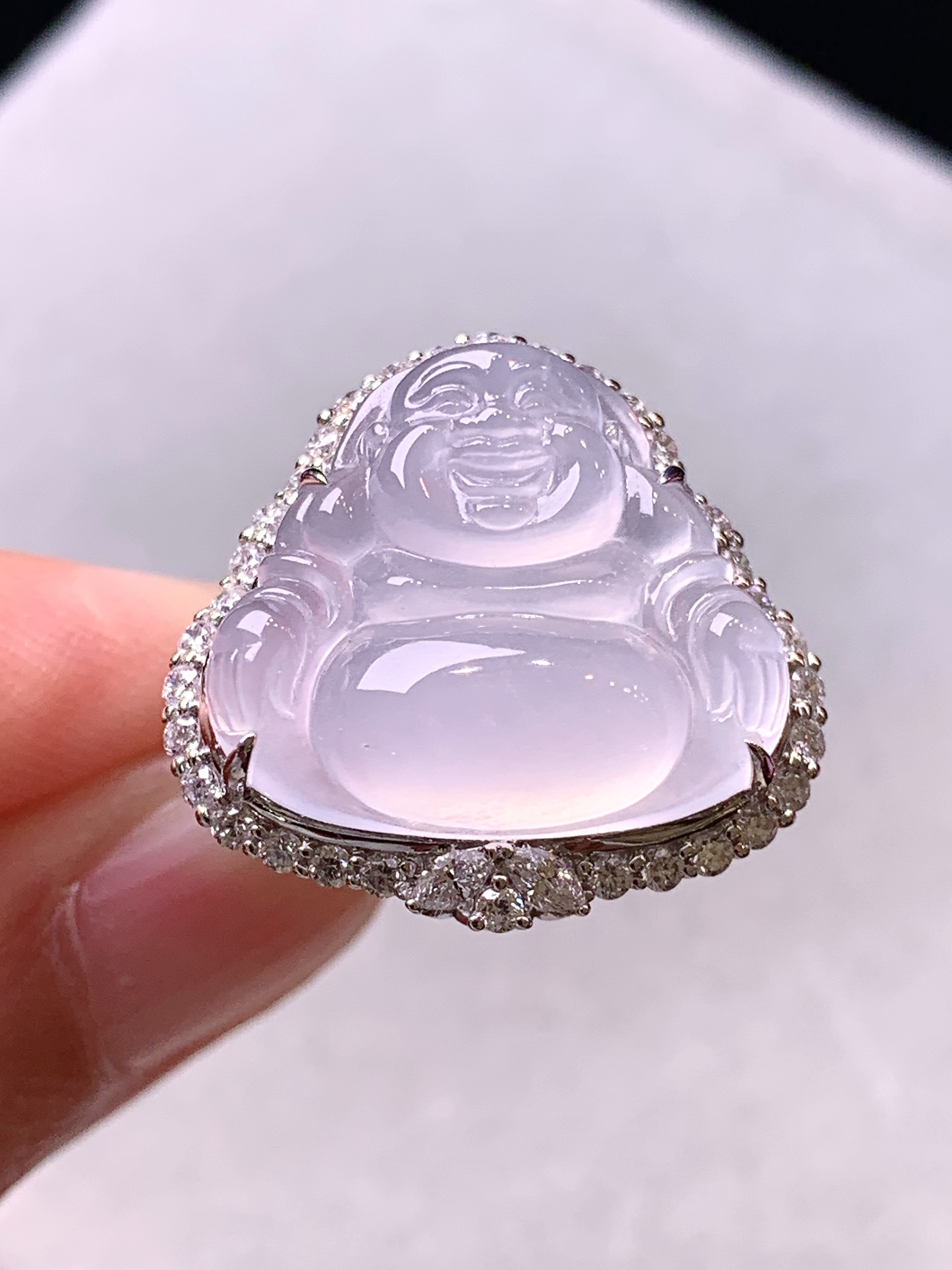 18k金钻镶嵌冰种佛公戒指吊坠两用款 玉质细腻 色泽艳丽清新 水润亮眼 圈口14 整体尺寸26.6*21*11.3b7