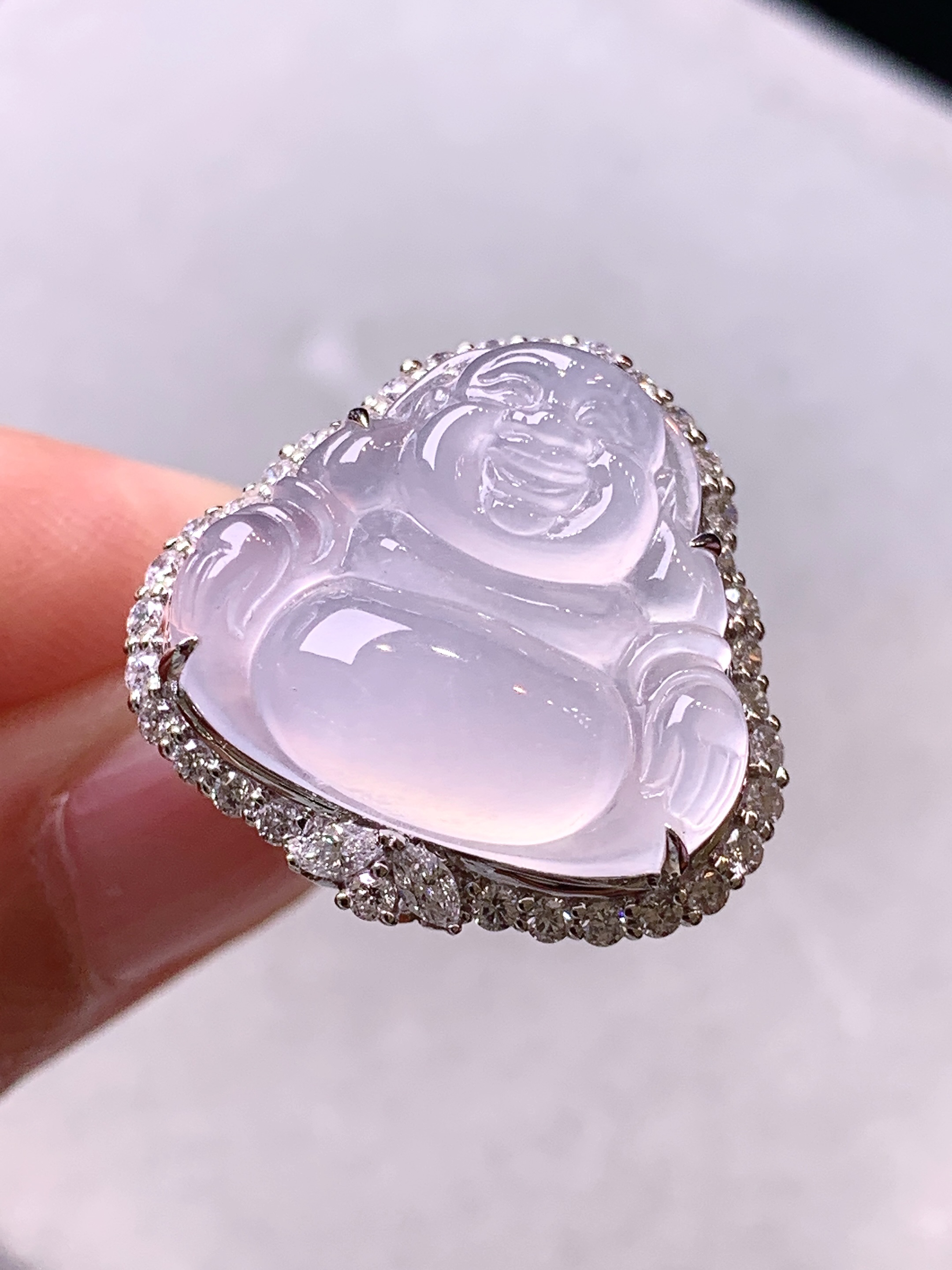 18k金钻镶嵌冰种佛公戒指吊坠两用款 玉质细腻 色泽艳丽清新 水润亮眼 圈口14 整体尺寸26.6*21*11.3b7