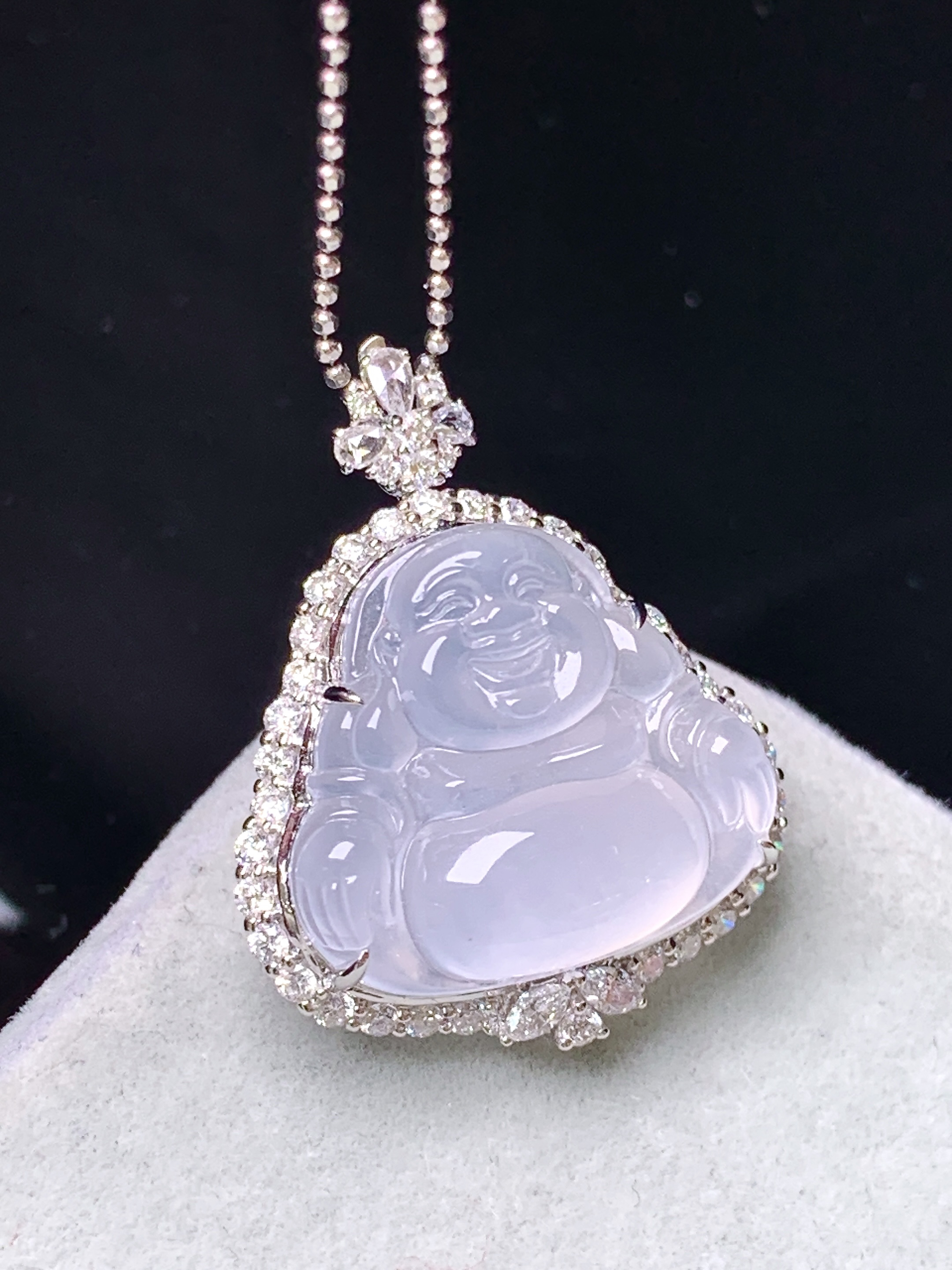 18k金钻镶嵌冰种佛公戒指吊坠两用款 玉质细腻 色泽艳丽清新 水润亮眼 圈口14 整体尺寸26.6*21*11.3b7