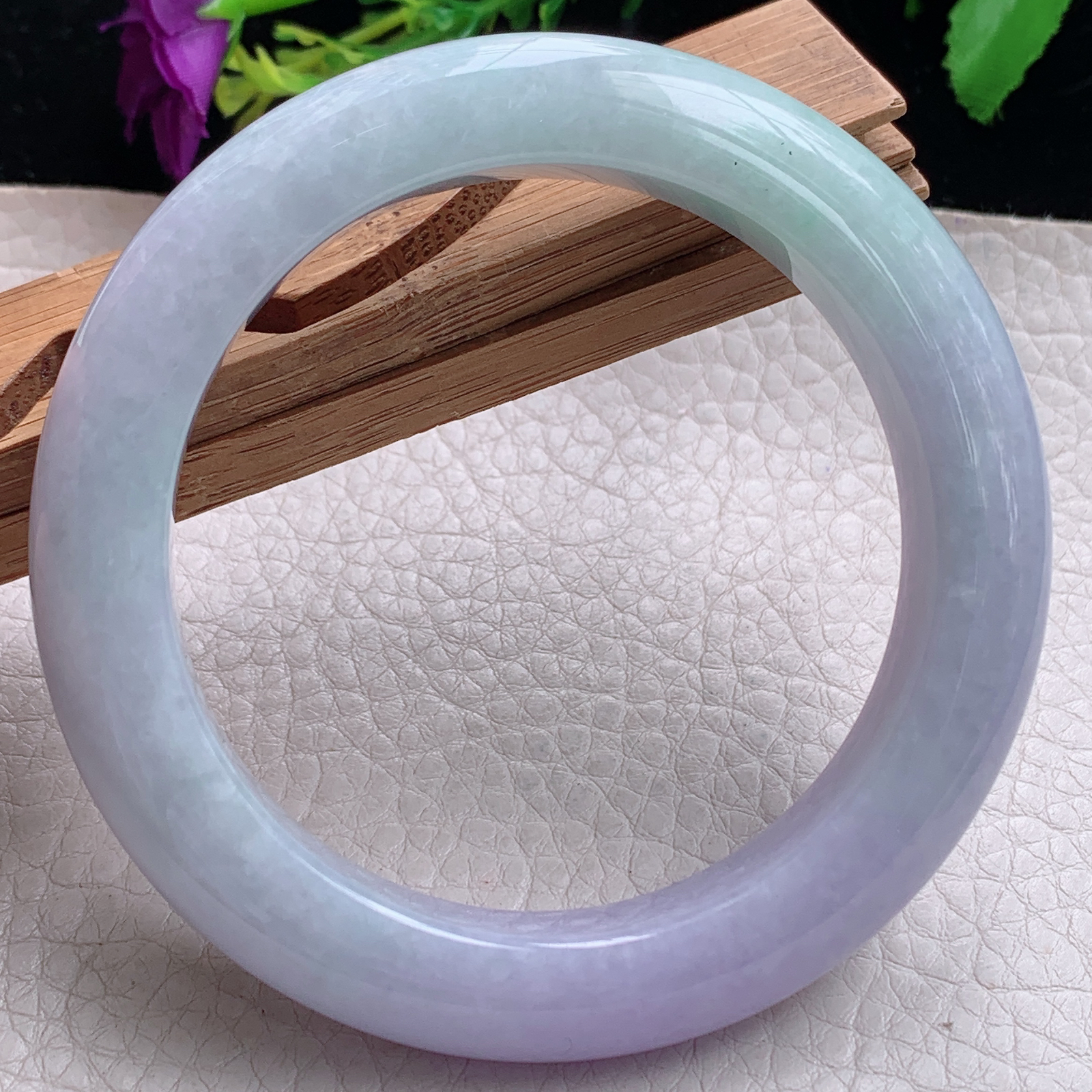 hh自然光56.5*12*10.3平安镯缅甸翡翠春带彩宽边厚装镯 紫罗兰正圈平安镯