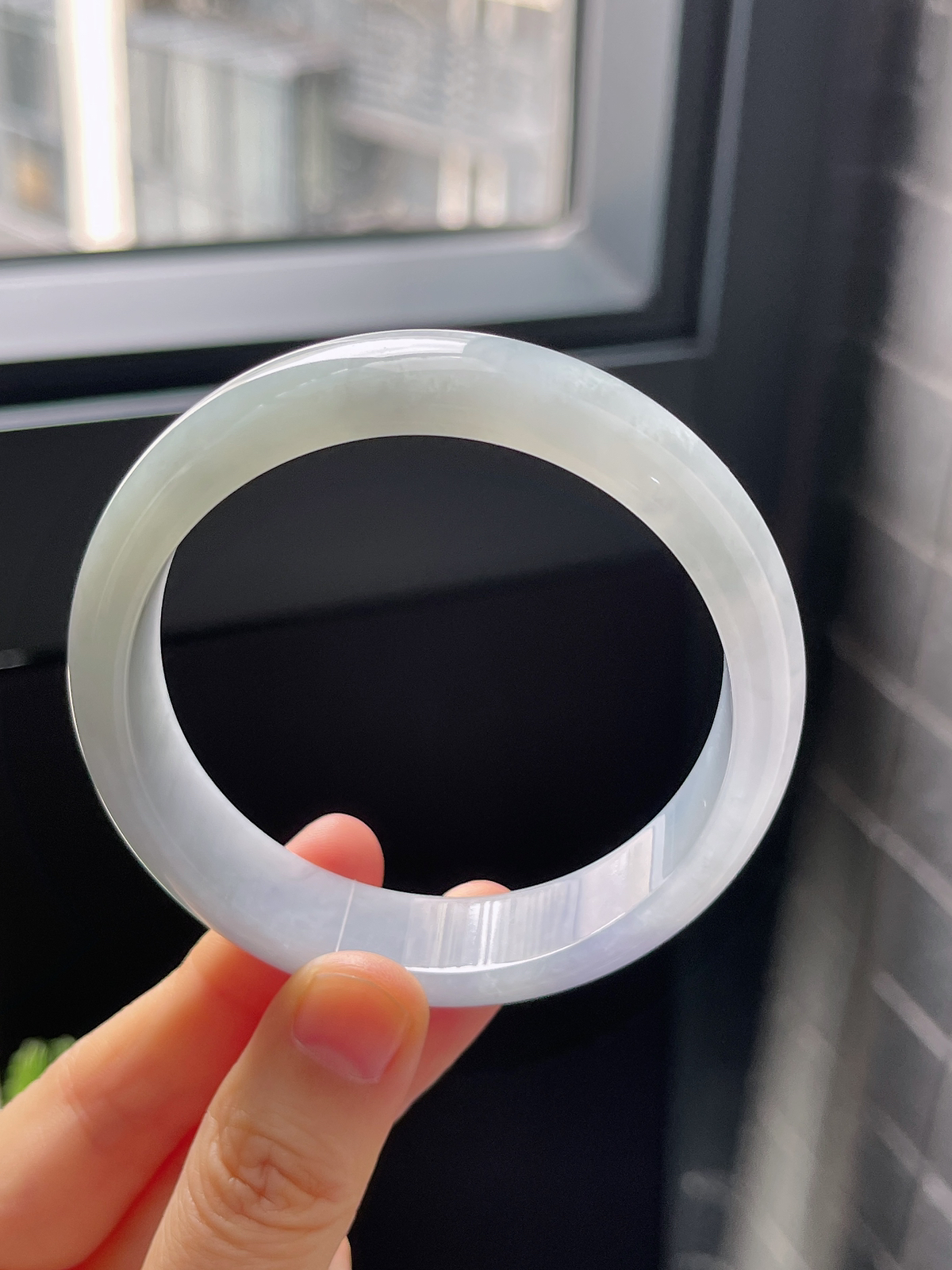 正圈57.3圈口，翡翠冰糯种紫色莫奈花园手镯