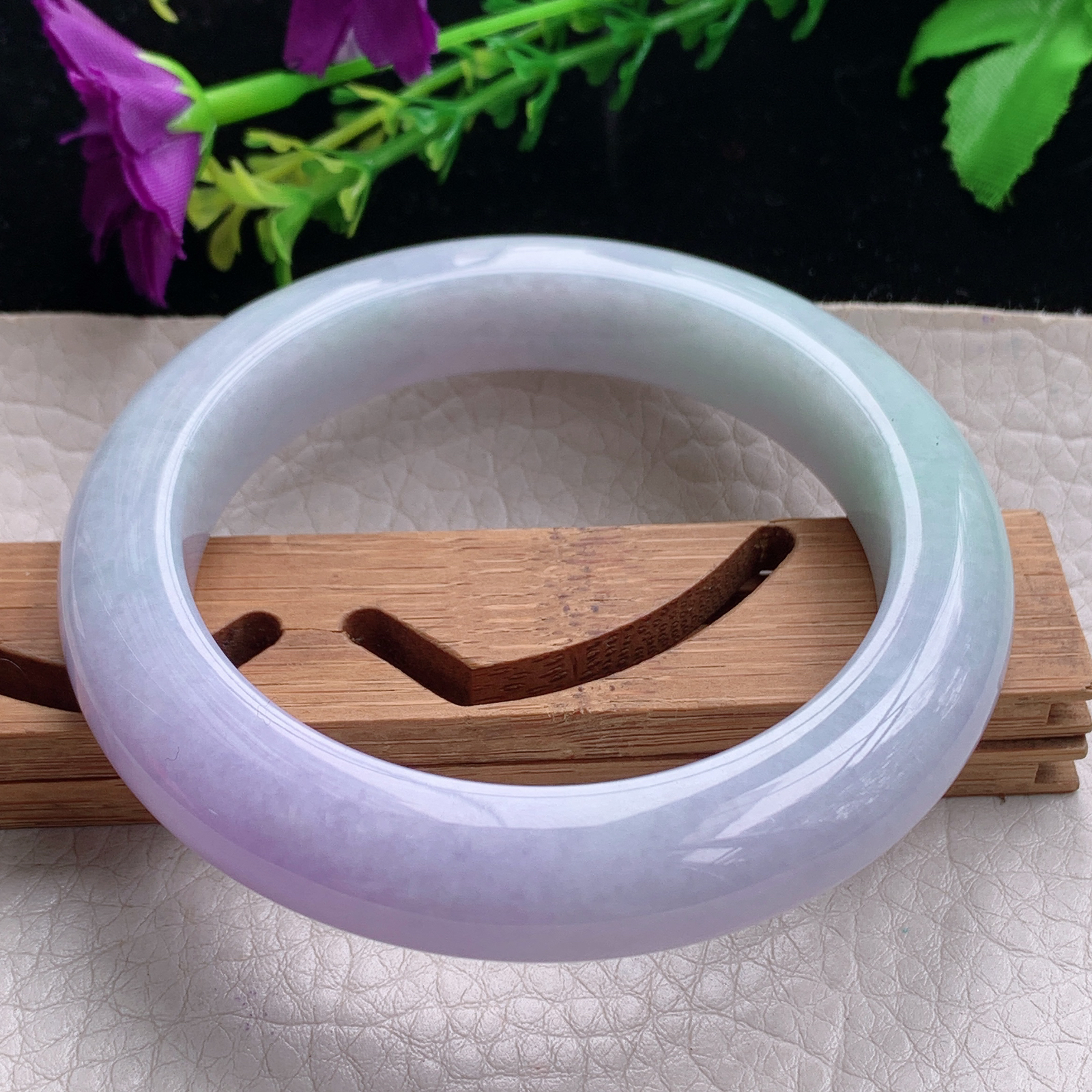 hh自然光56.5*12*10.3平安镯缅甸翡翠春带彩宽边厚装镯 紫罗兰正圈平安镯