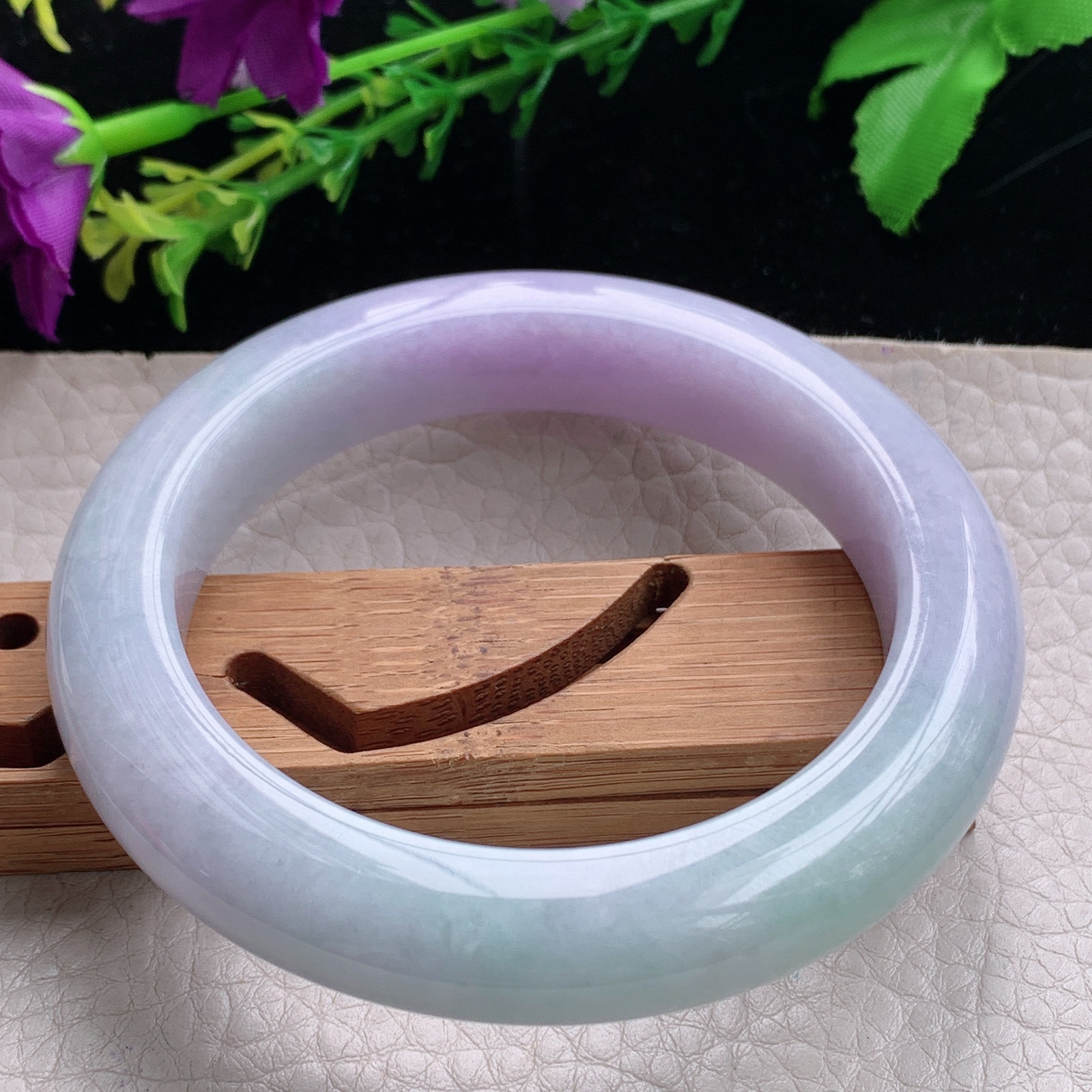 hh自然光56.5*12*10.3平安镯缅甸翡翠春带彩宽边厚装镯 紫罗兰正圈平安镯