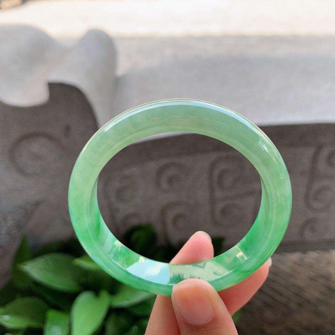 小圈口 53.4-11.7-7.4【芙蓉绿正圈手镯】正圈53 54可戴