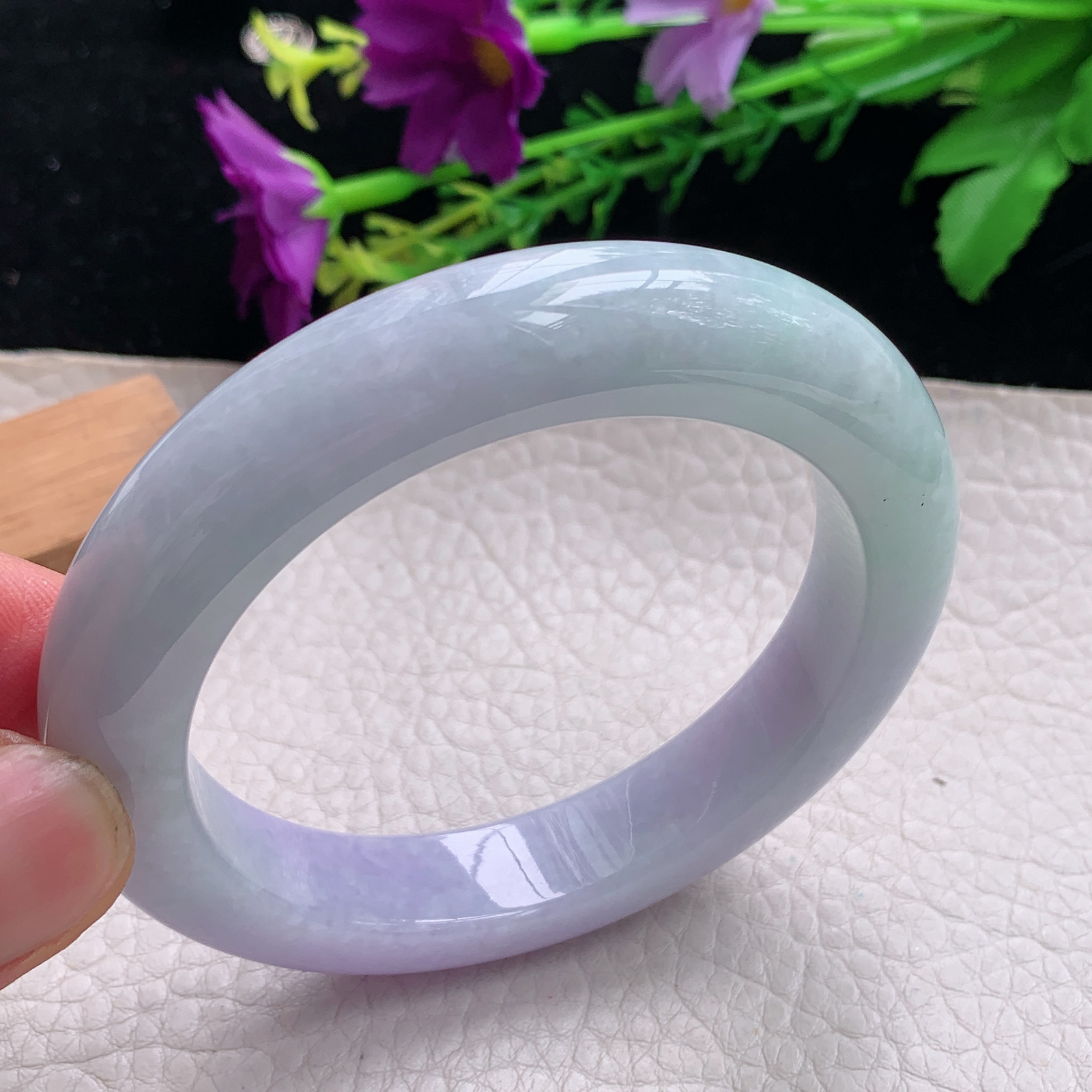 hh自然光56.5*12*10.3平安镯缅甸翡翠春带彩宽边厚装镯 紫罗兰正圈平安镯