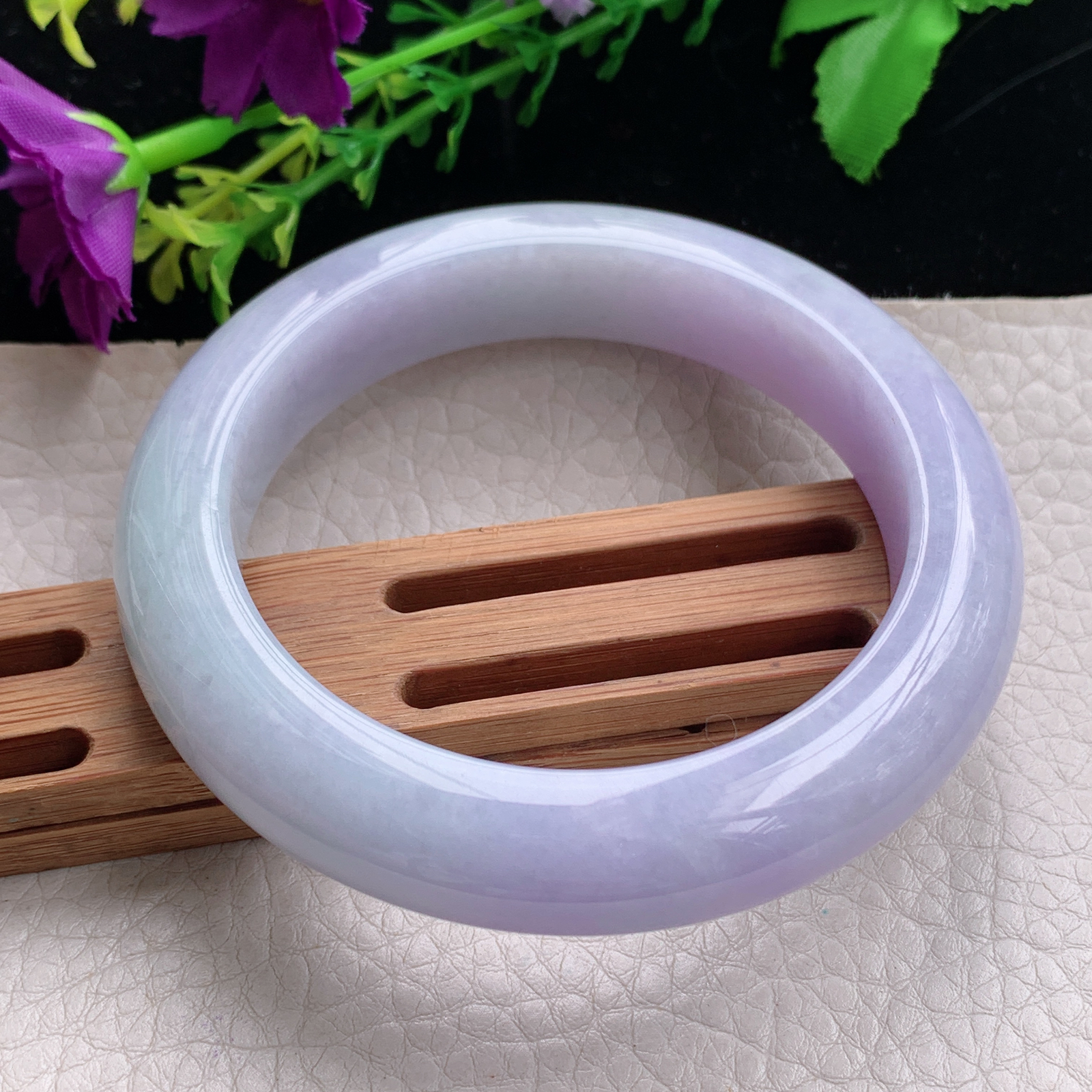 hh自然光57.5*12.8*10.3平安镯缅甸翡翠手镯淡绿紫色宽边厚装镯 紫罗兰正圈平安镯