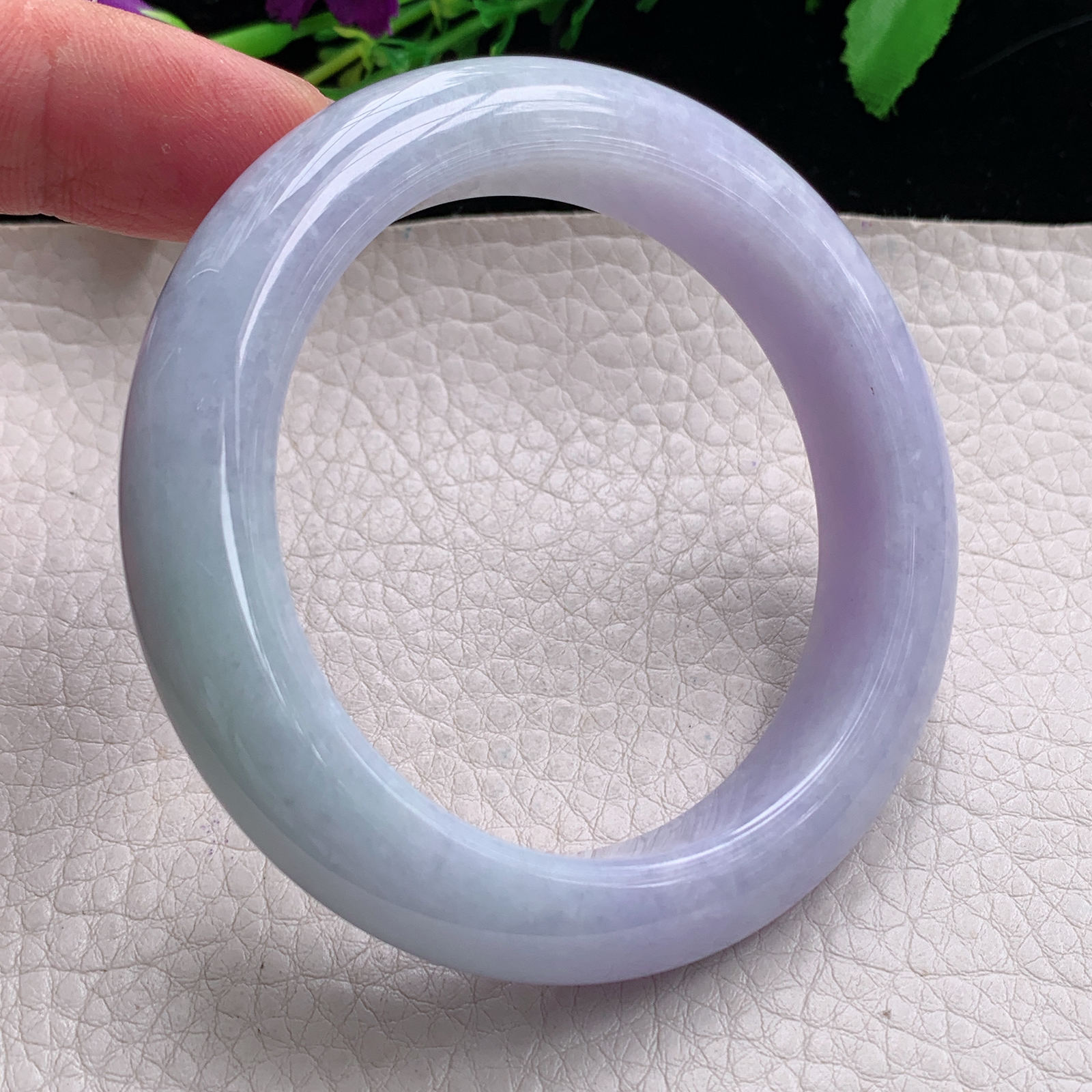 hh自然光57.5*12.8*10.3平安镯缅甸翡翠手镯淡绿紫色宽边厚装镯 紫罗兰正圈平安镯