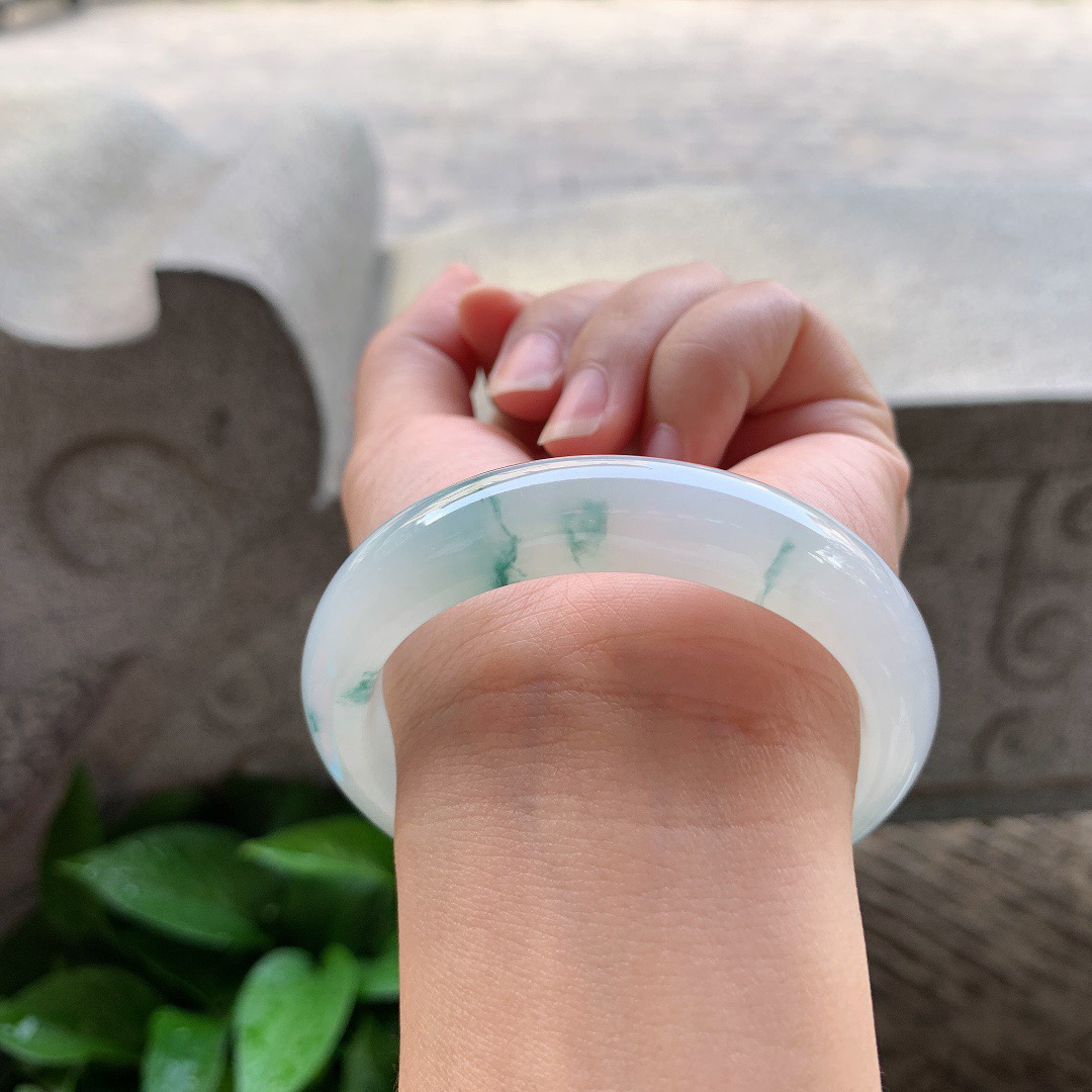 小圈口 53.7-12.3-8.2【高冰飘花正圈手镯】正圈53  54可戴