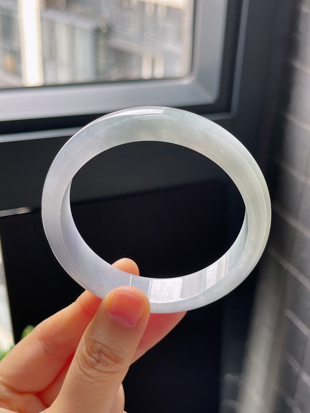 正圈57.3圈口，翡翠冰糯种紫色莫奈花园手镯