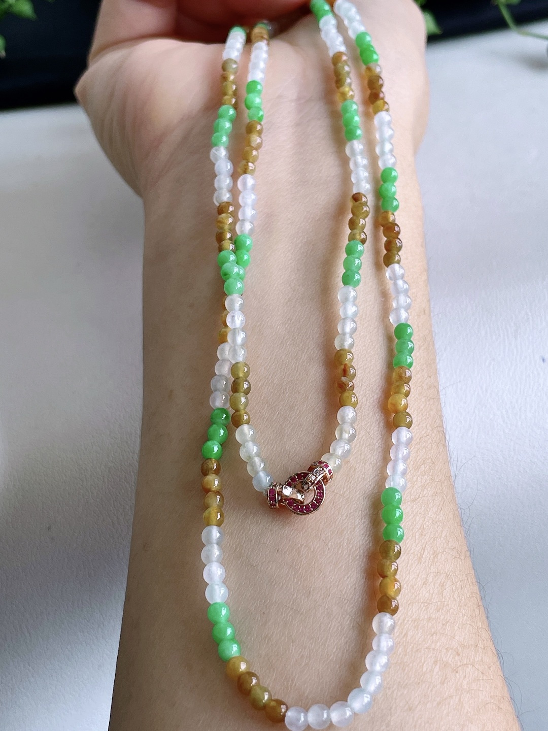 珠子，冰多宝珠链圆珠珠子珠链，缅料 性比高，尺寸3.4mm，33cm，重量14.3克