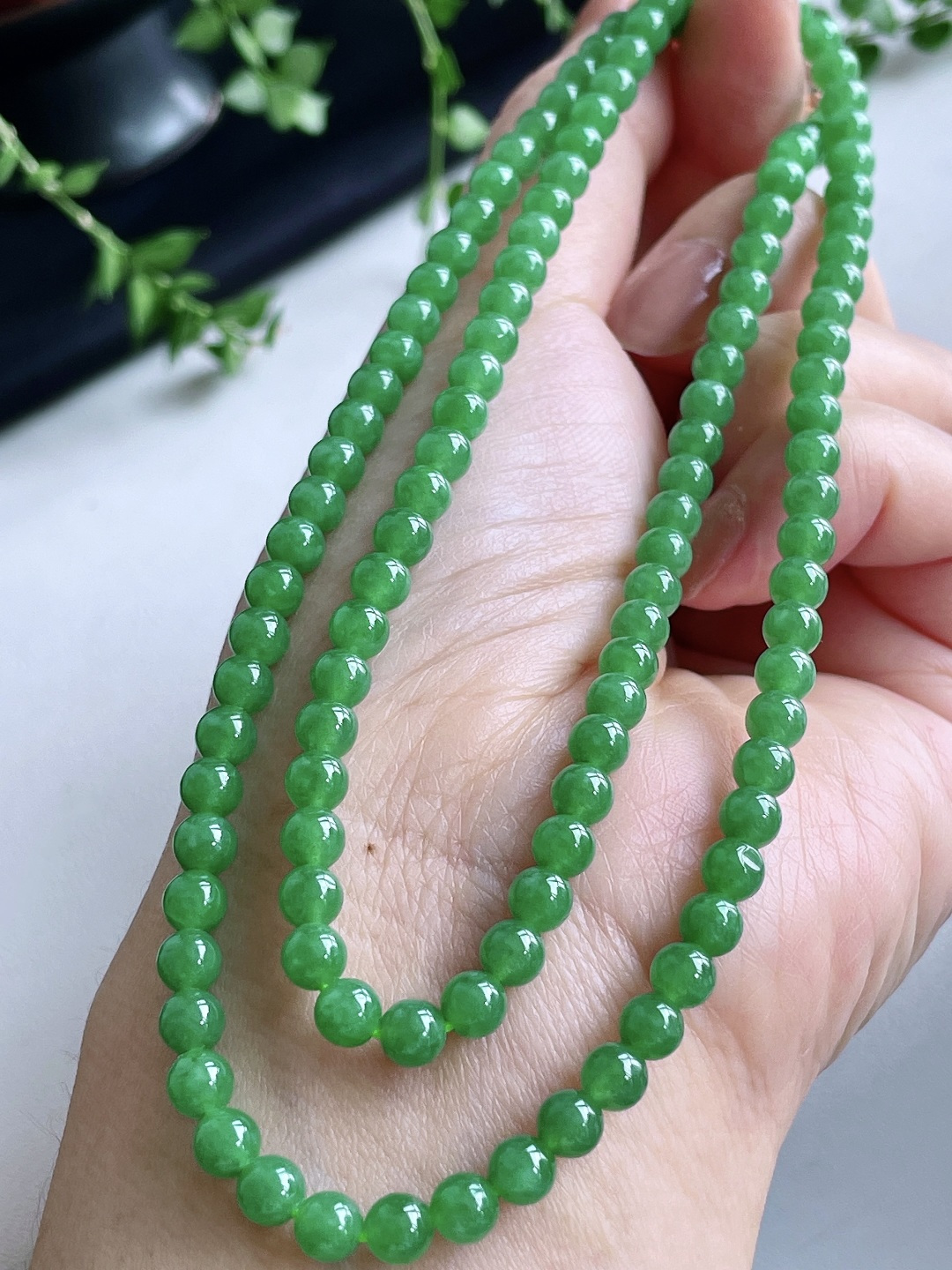 冰晴绿珠链圆珠珠子珠链，缅甸，性比高，4.8mm，30cm，30克
