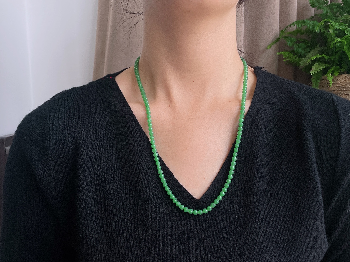 冰晴绿珠链圆珠珠子珠链，缅甸，性比高，4.8mm，30cm，30克