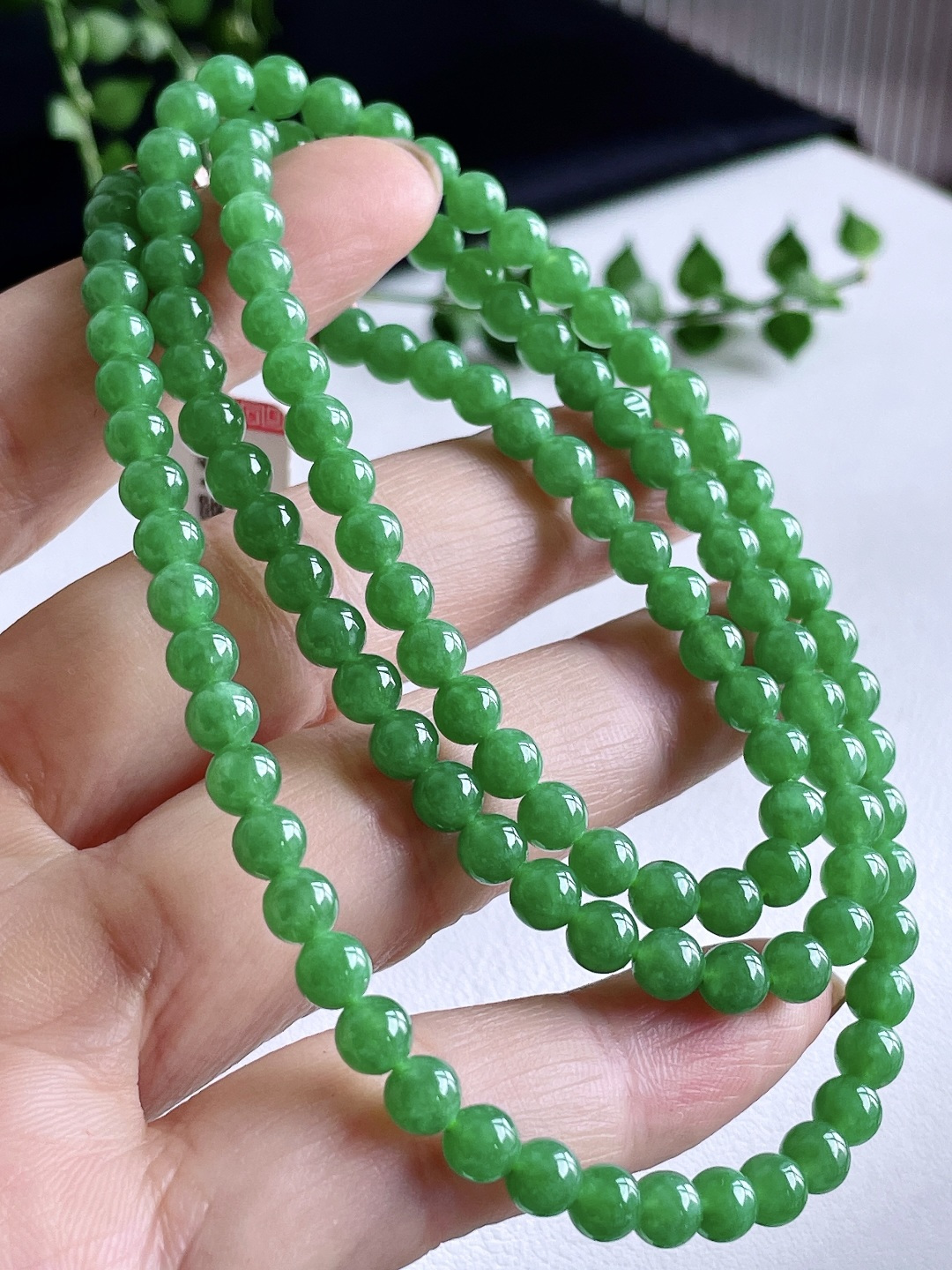 冰晴绿珠链圆珠珠子珠链，缅甸，性比高，4.8mm，30cm，30克