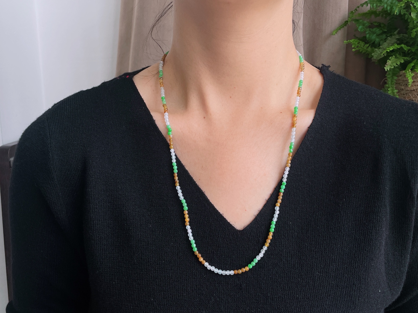 珠子，冰多宝珠链圆珠珠子珠链，缅料 性比高，尺寸3.4mm，33cm，重量14.3克