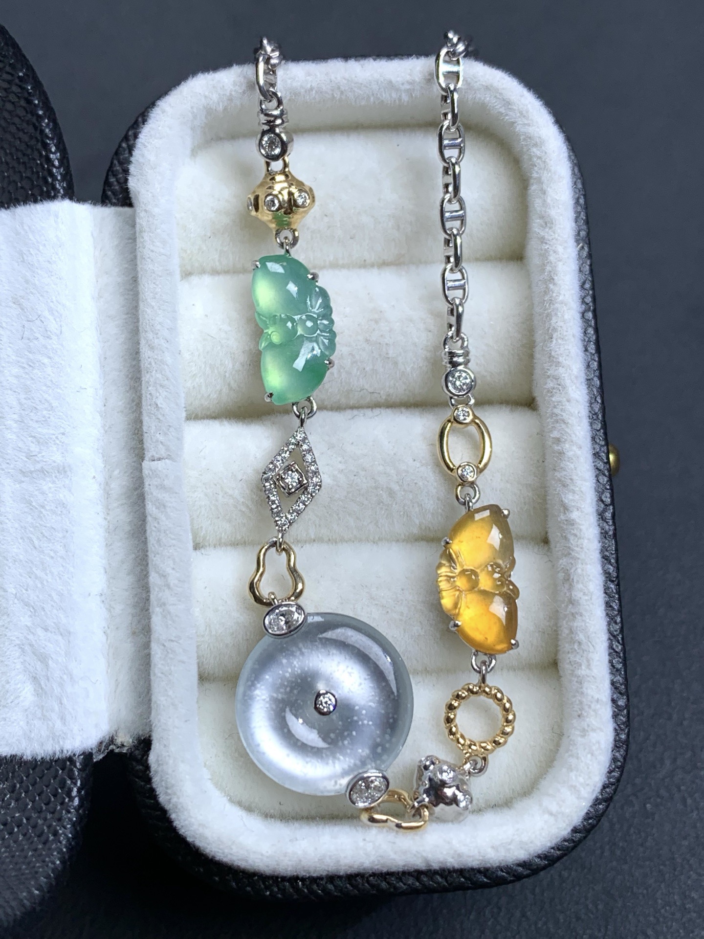 ️18k金镶嵌设计款冰种玻璃雪花棉平安扣175厘米