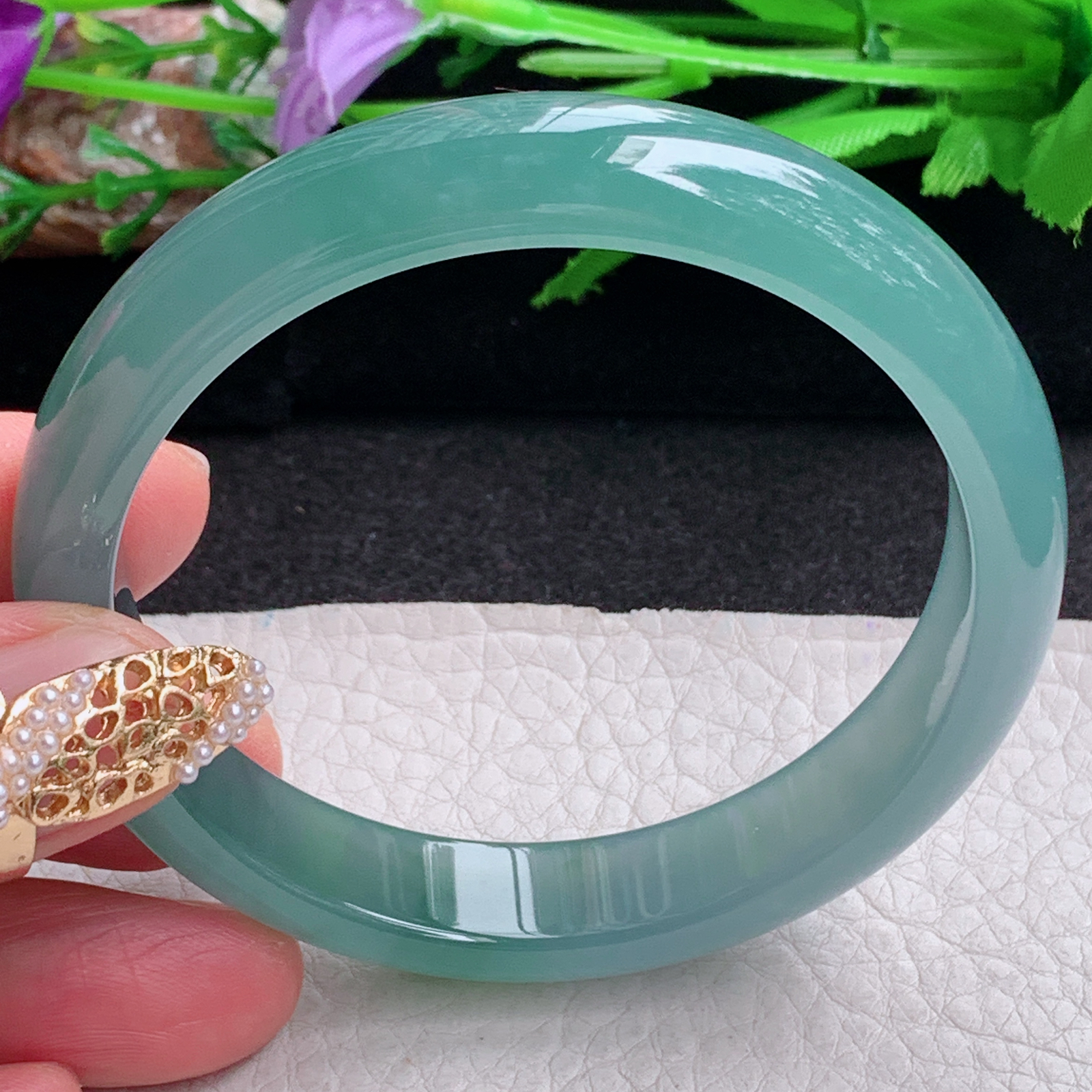 yh实拍57*11.8*7平安镯 天然翡翠a货手镯冰蓝正圈玉镯子