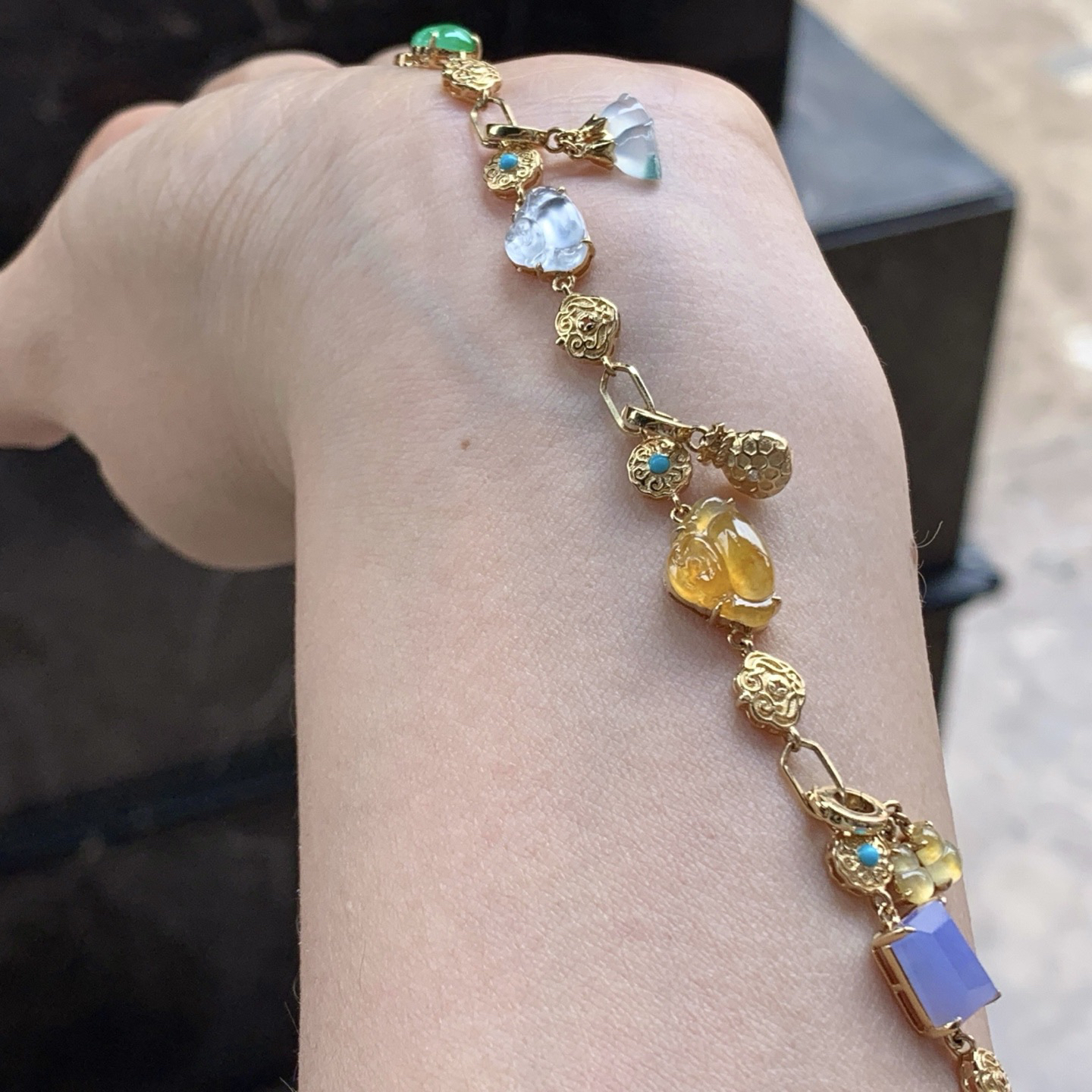 金镶嵌多宝链^_^鲜艳 玉质温润