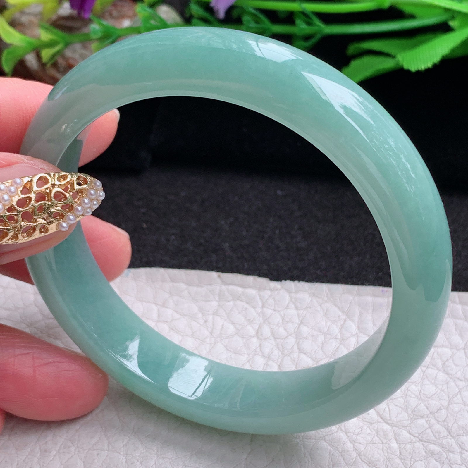 js实拍56*12.3*8平安镯 缅甸翡翠a货手镯水润满绿正圈玉镯子