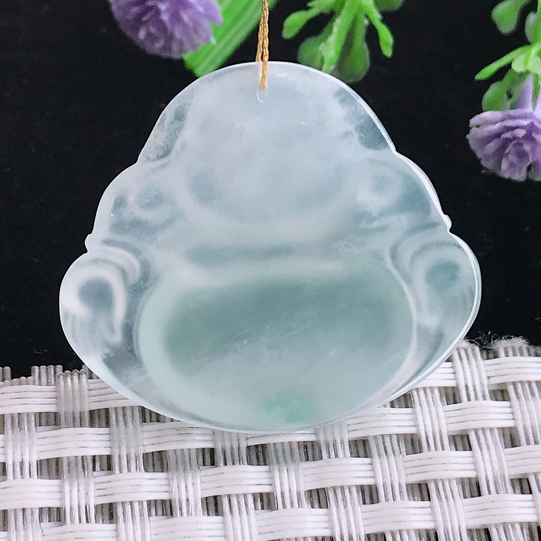 实拍A货翡翠29.5/33.8/5.8老坑冰种起胶冰飘花佛公吊坠翡翠玉佛挂件